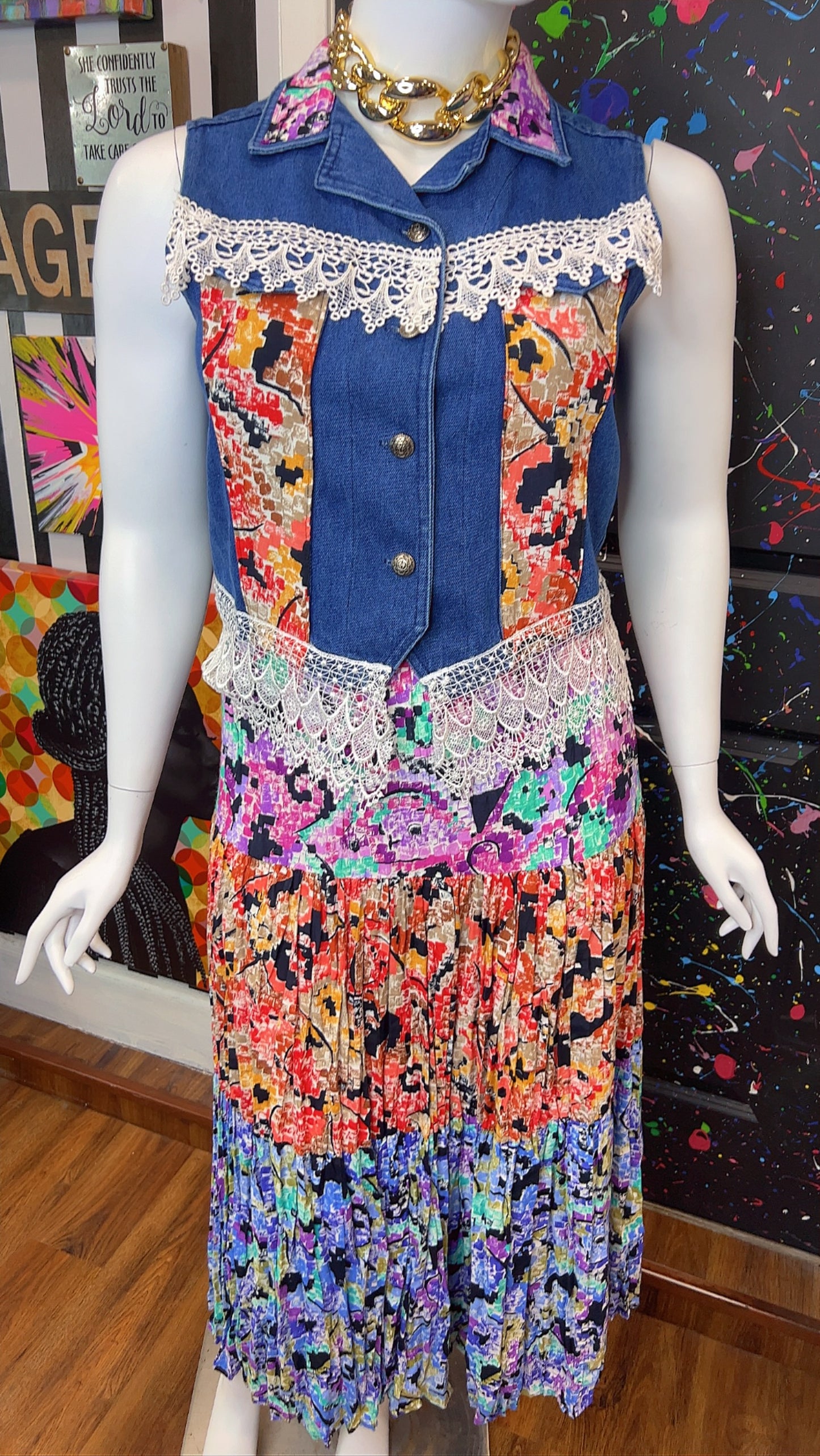 Vintage Denim Vest & Rayon Skirt (14)