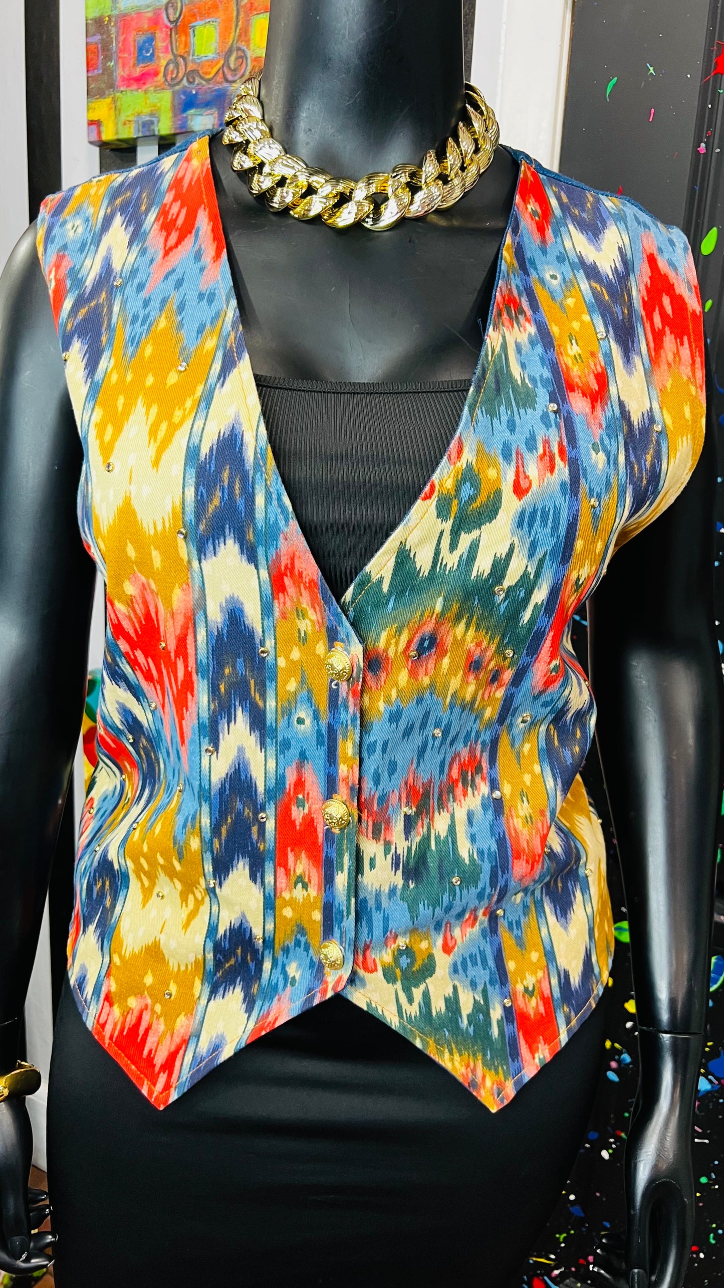 Vintage Abstract Jeweled Denim Vest (14)