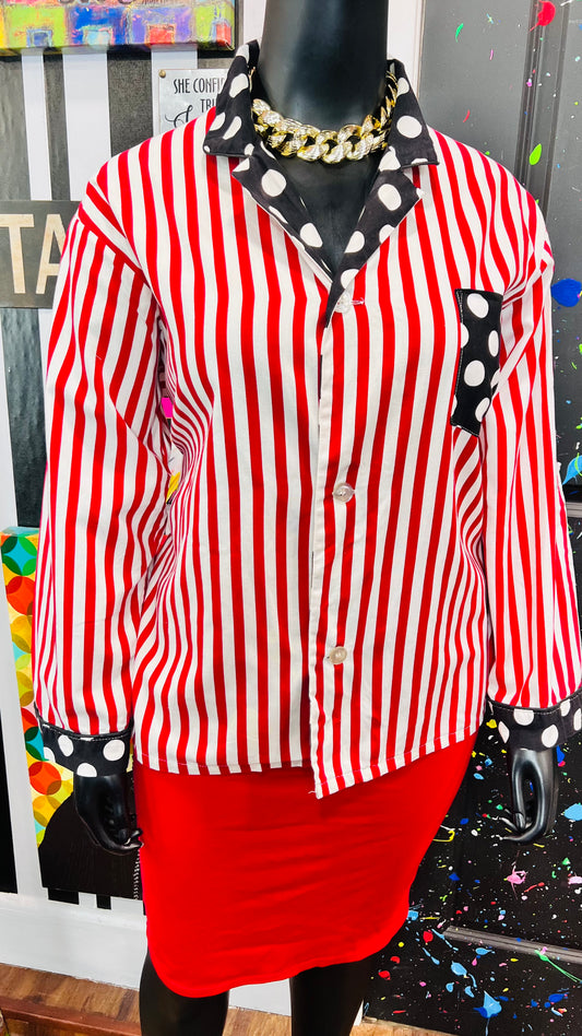 Vintage Cotton Polka Dot & Stripes Blouse (22)
