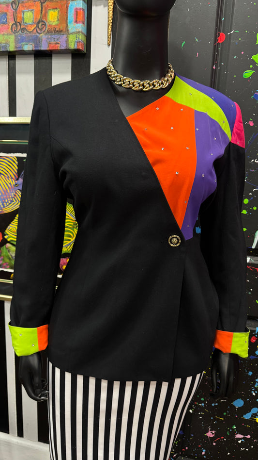 Vintage Color Block Shoulder Blazer (14)