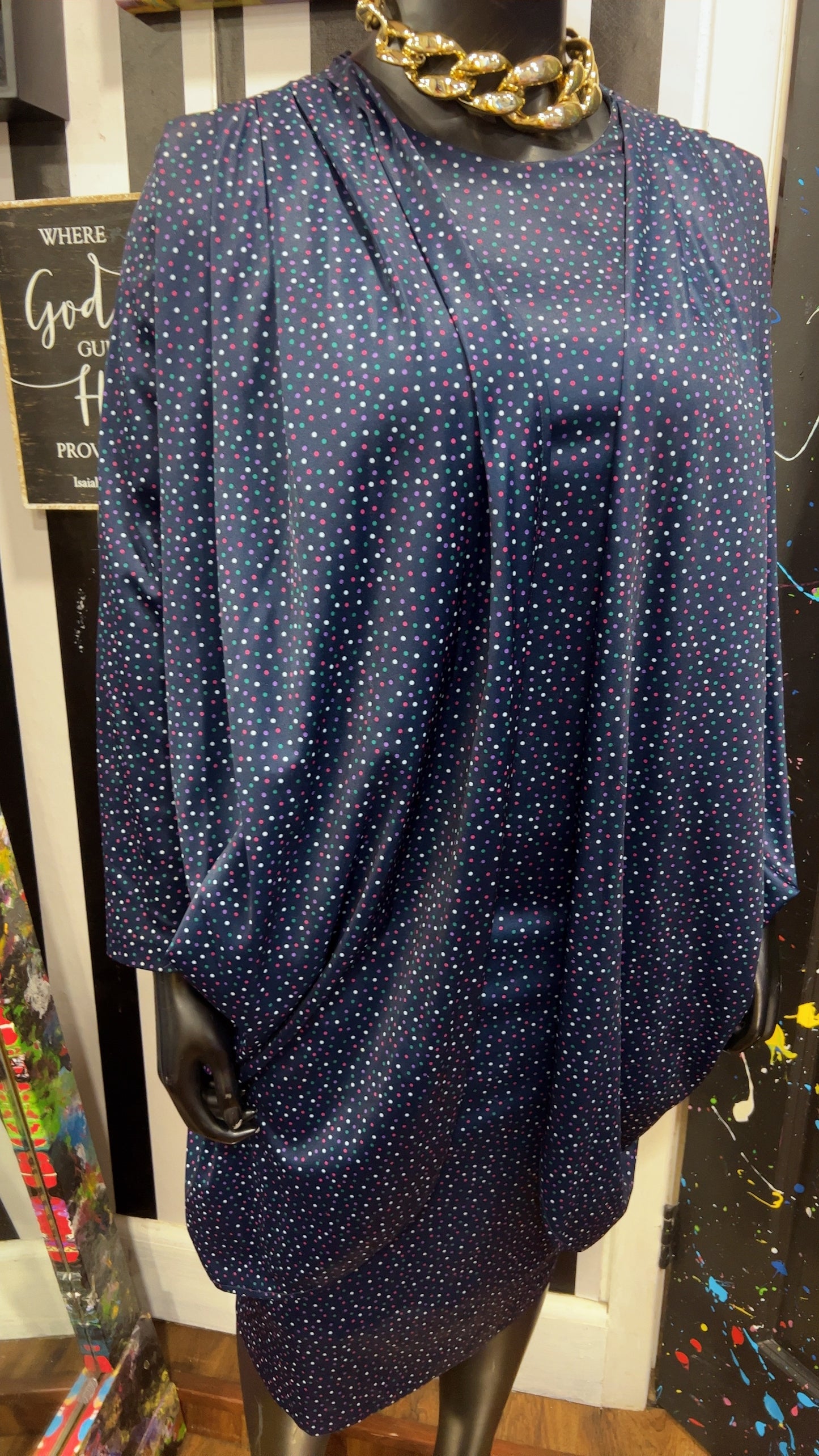 Vintage Navy Blue Polka Dot Dress (14)