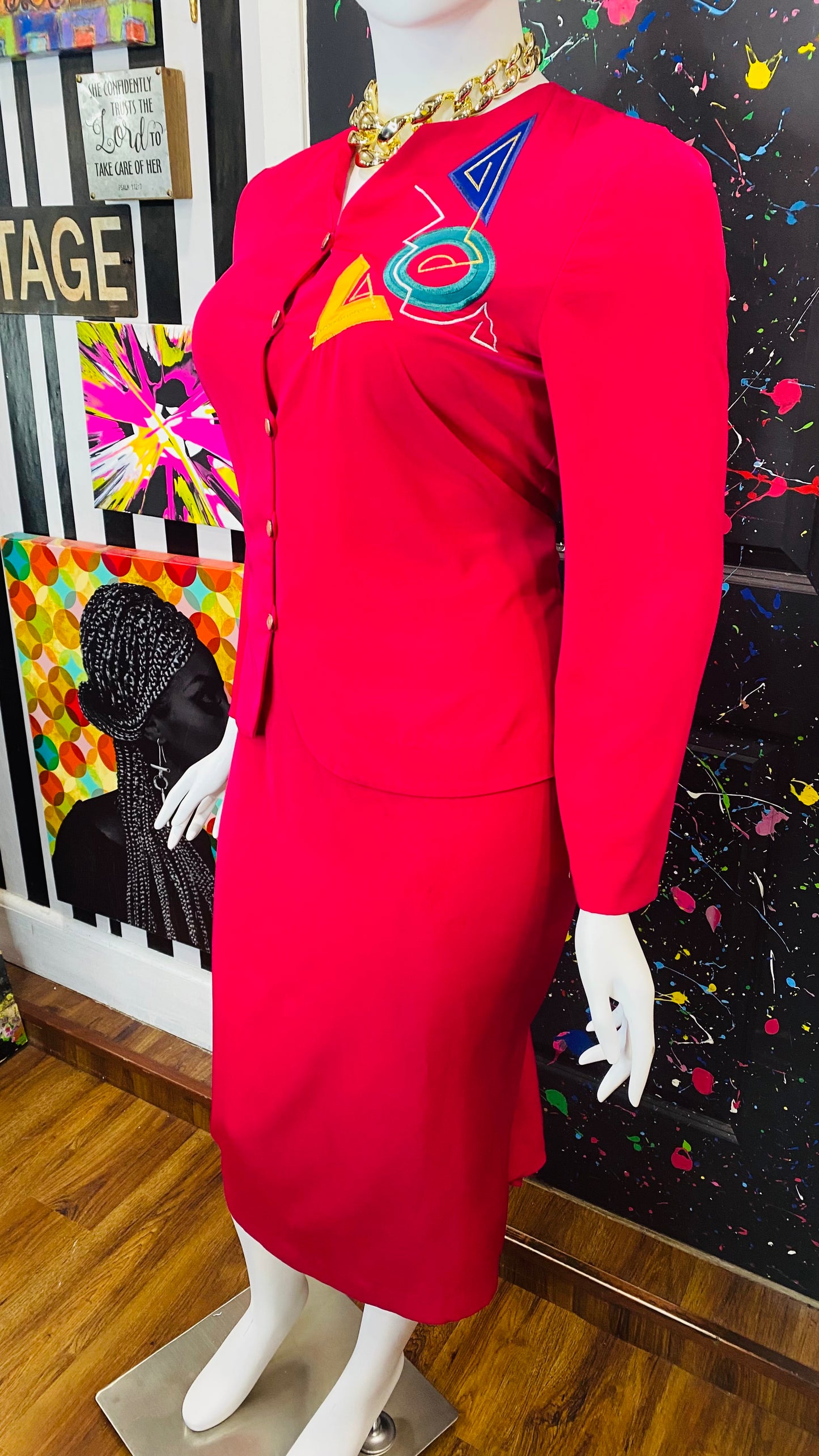 Vintage Funky Pink 80’s Skirt Set (14)