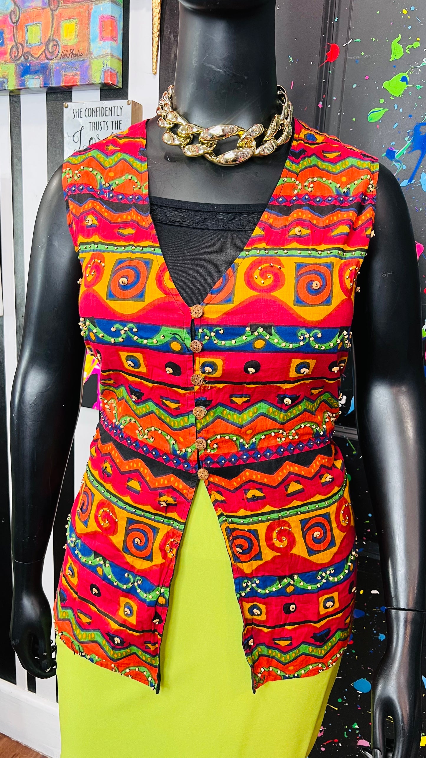 Vintage 100% Rayon Tribal Print Vest (20/22)