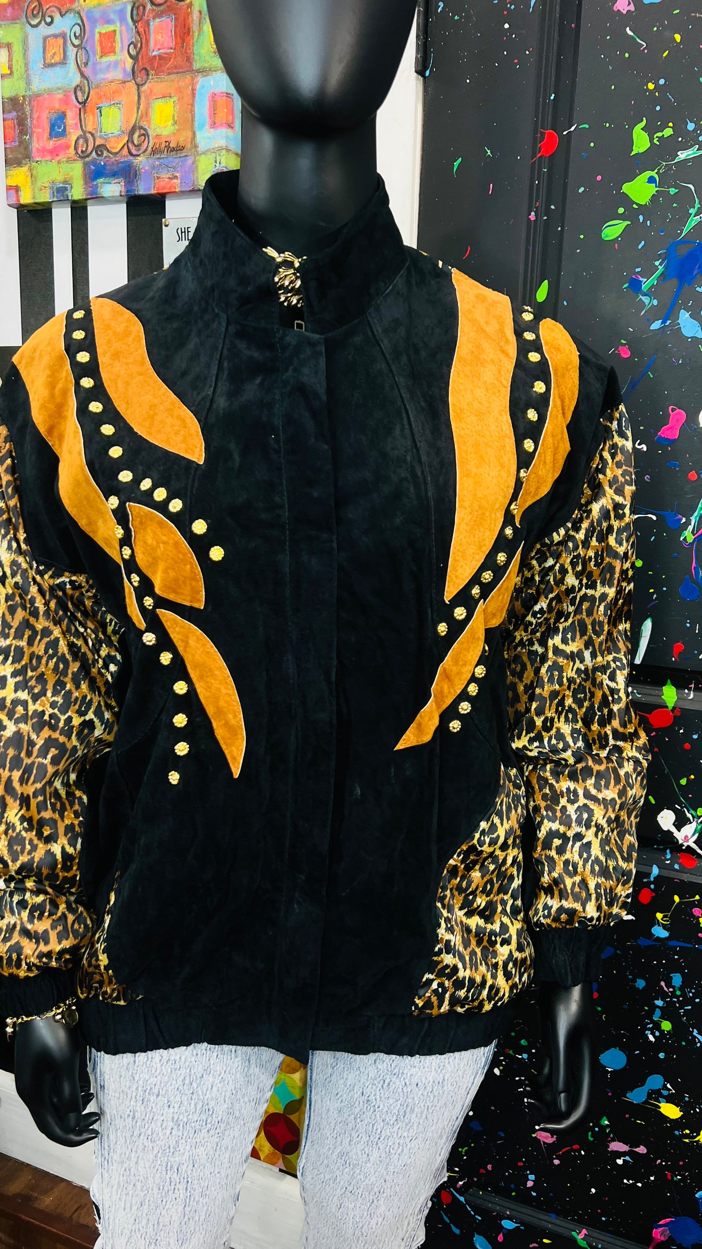 Vintage Genuine Leather Suede Animal Print Jacket (22)