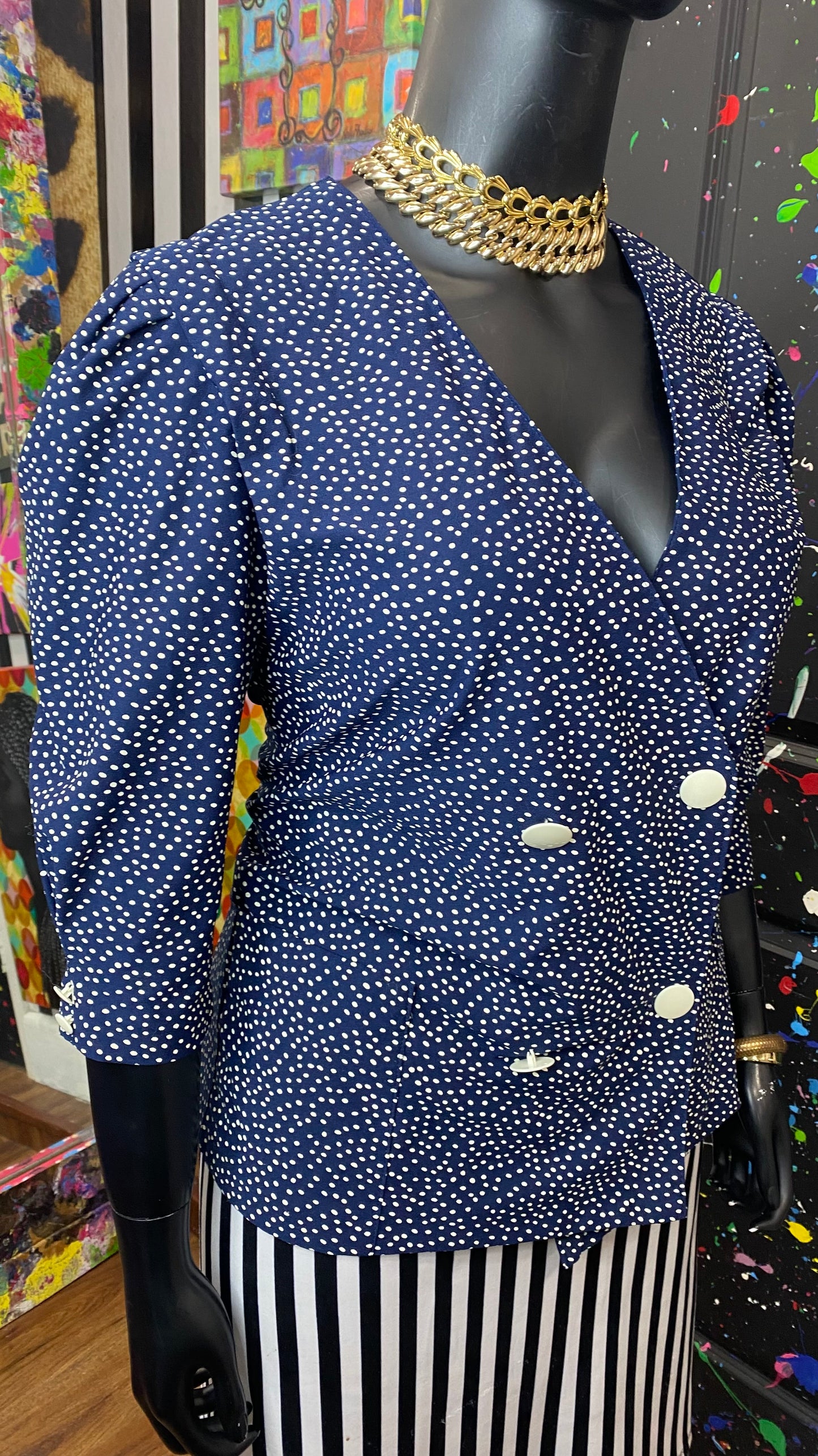 Vintage Polka Dot Double Breasted Blouse (14)