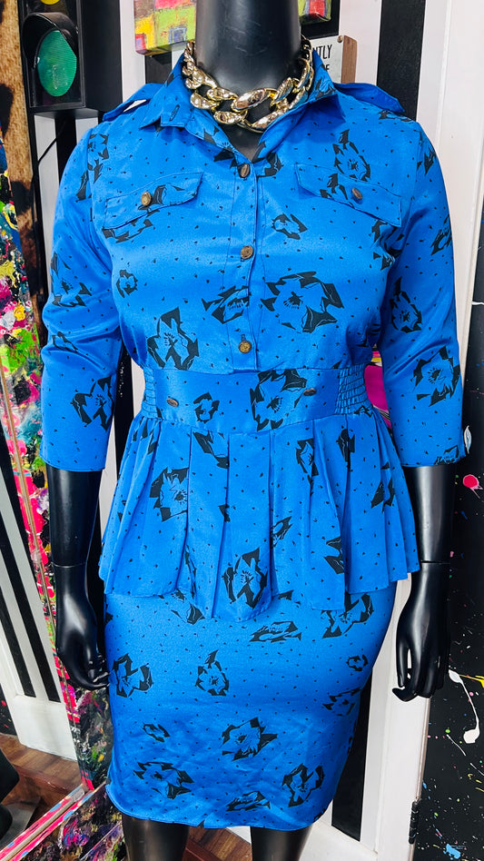 Vintage Blue & Black Peplum Dress (12)