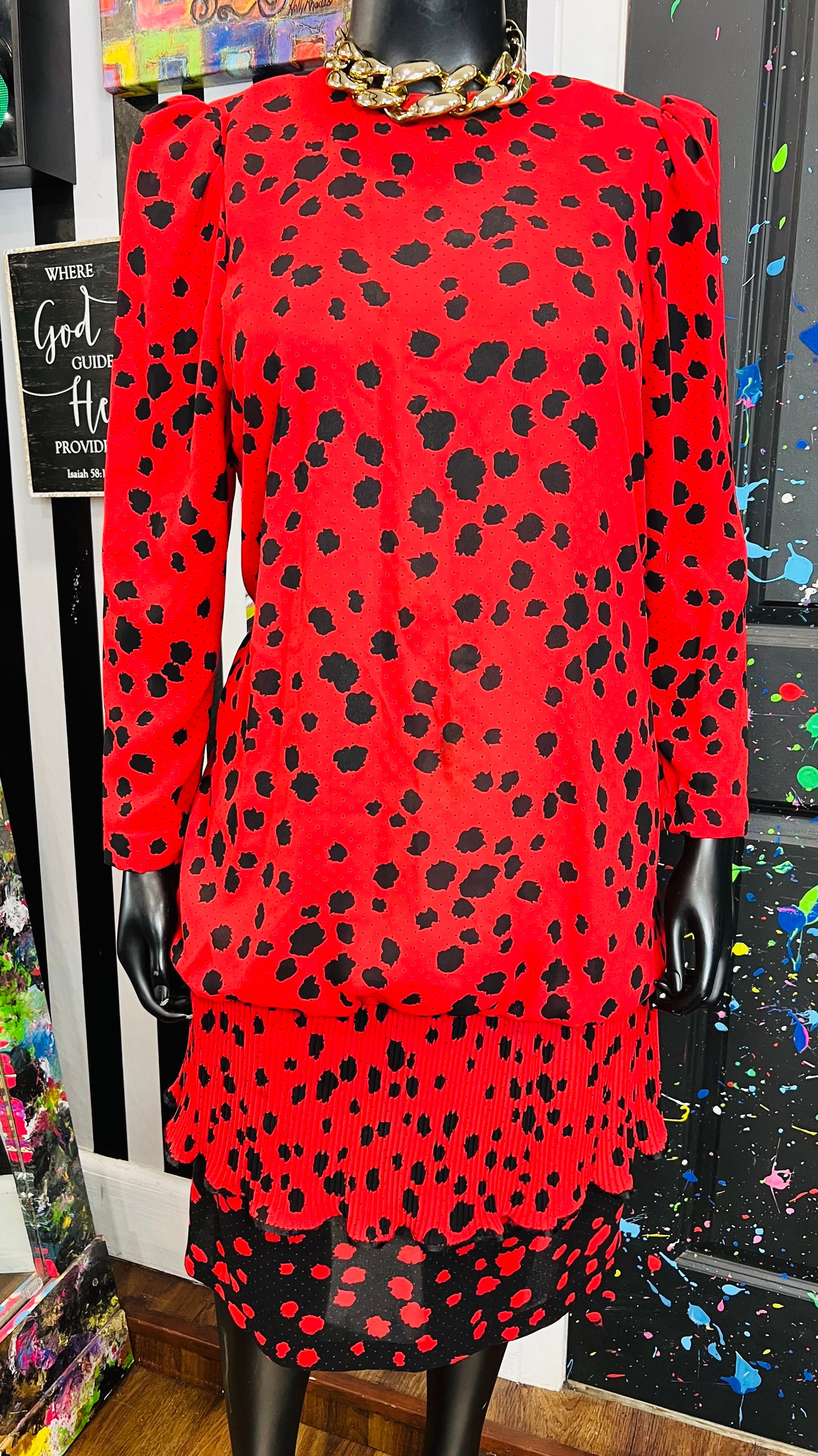 Vintage Chez California Black & Red Dress (16W)