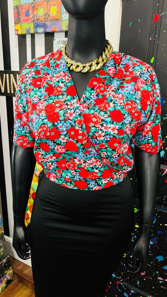 Vintage Floral Cropped Blouse (16P)