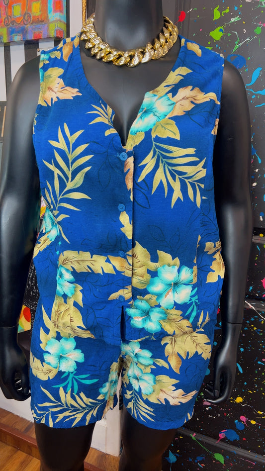 Vintage Floral Blue Shorts Set (16)