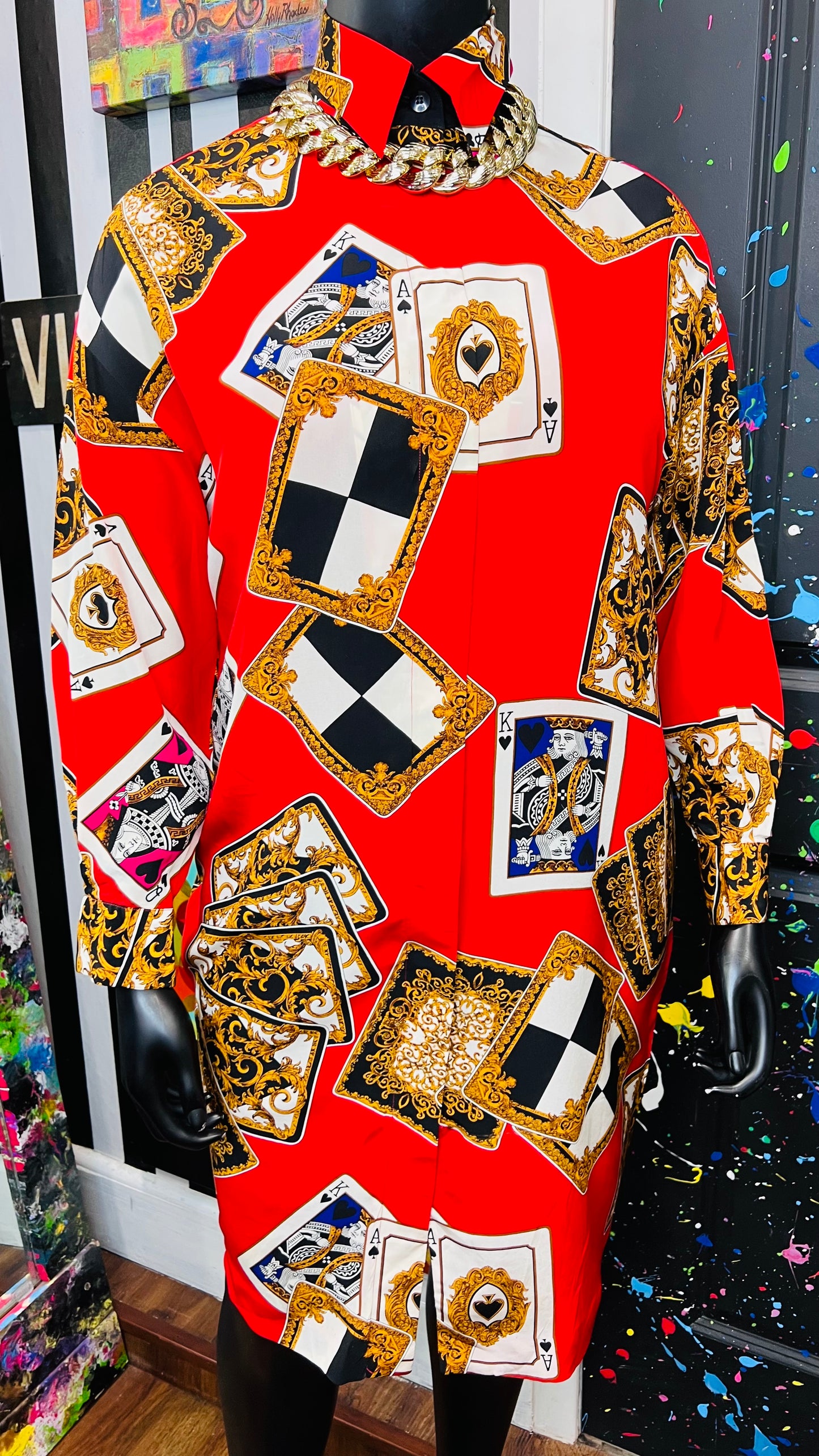 Vintage 100% Silk Ace Of Spades Dress (12) - Can fit up to some 16