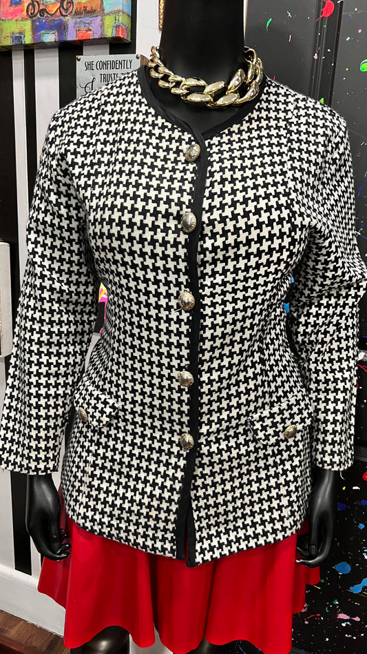 Vintage Rayon Black & White Blazer (14)