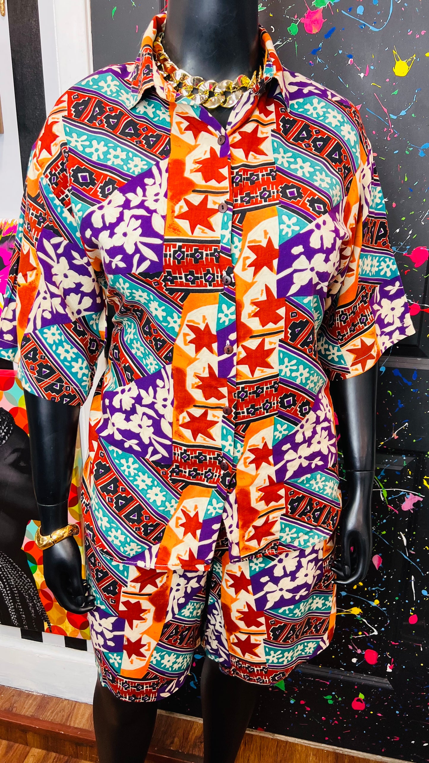 Vintage Rayon Abstract Shorts Set (20)