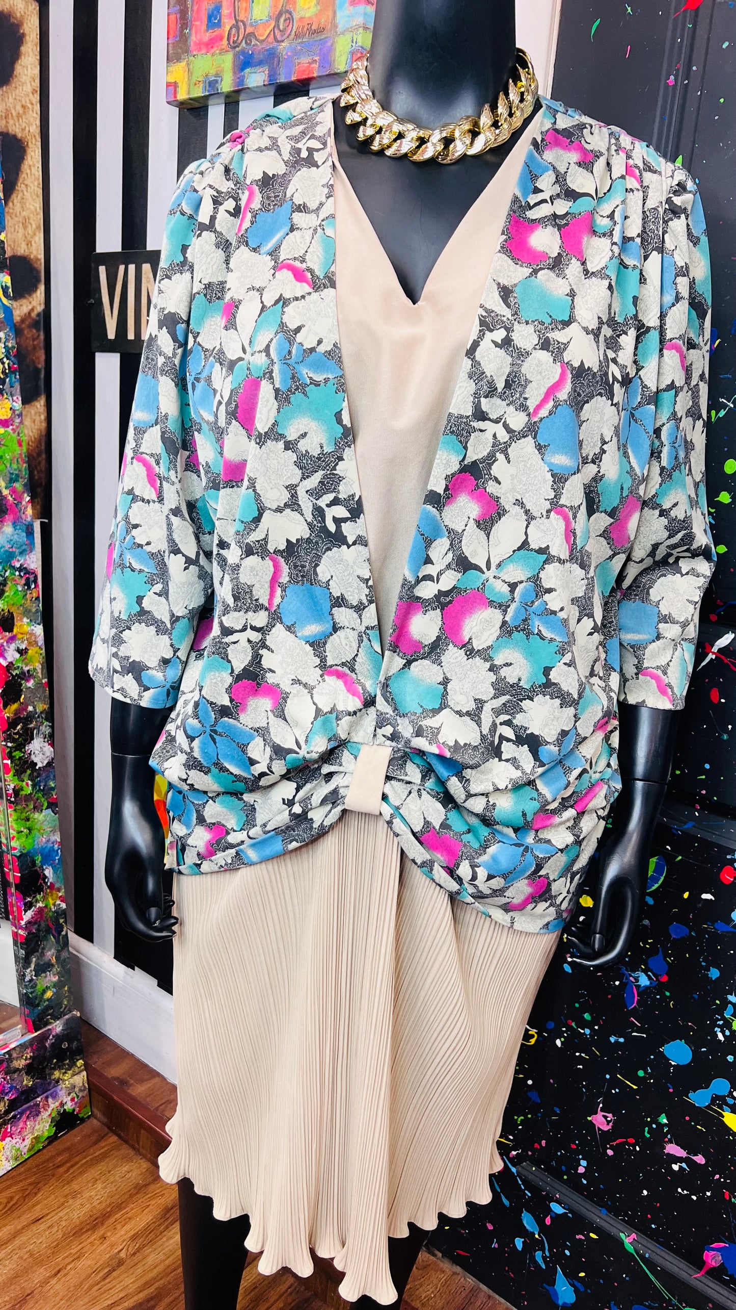 Vintage Tan & Floral Dress (22)