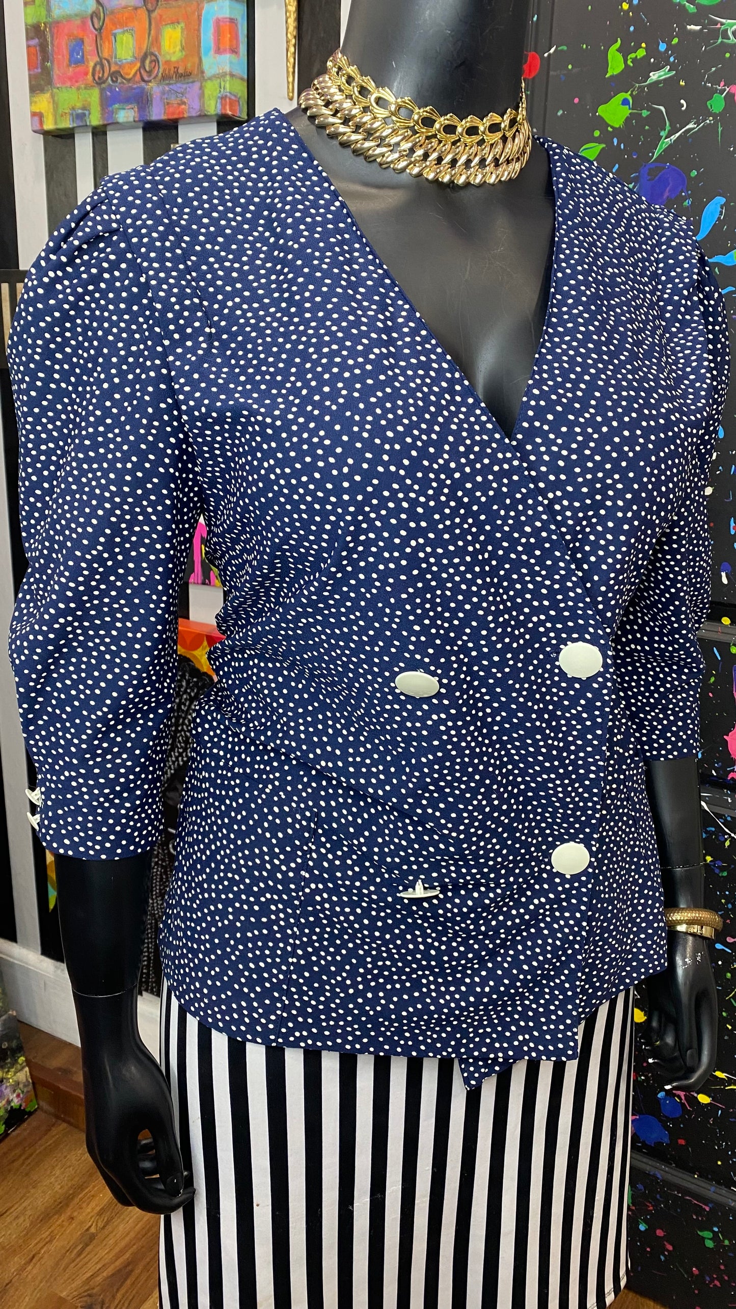 Vintage Polka Dot Double Breasted Blouse (14)