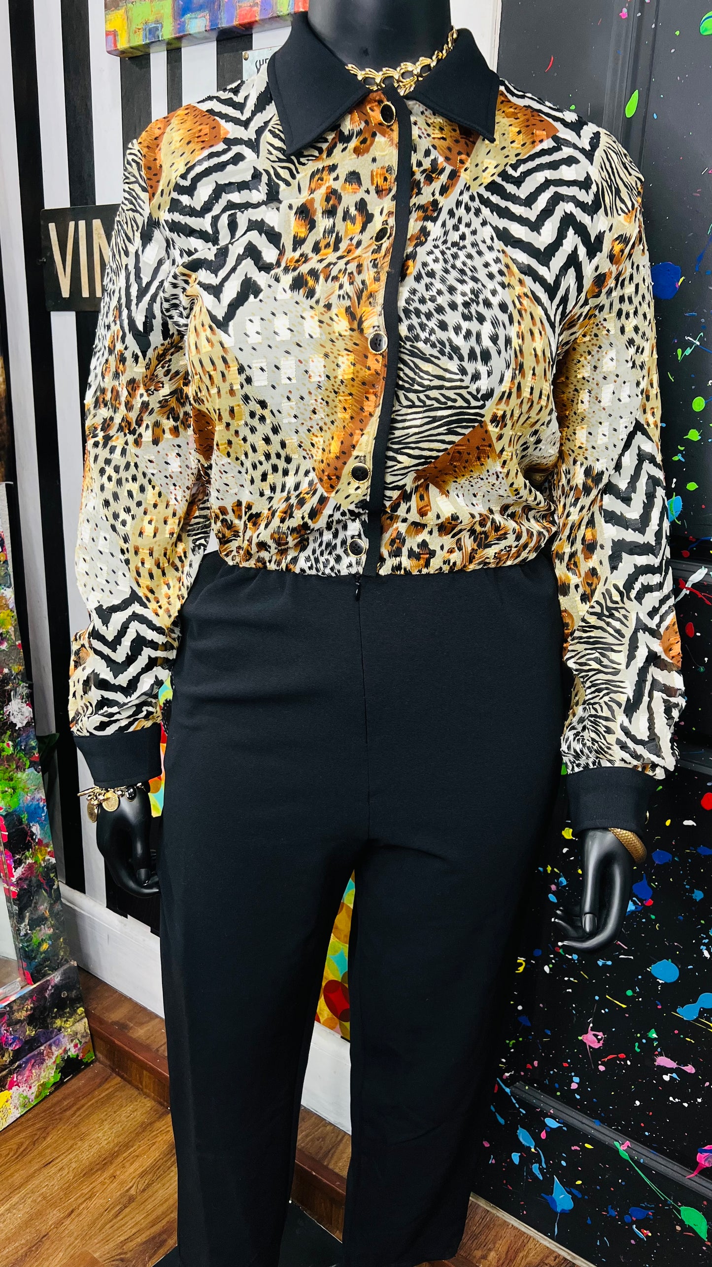 Vintage Animal Print Jumpsuit -Deadstock & Has Stretch! (18)