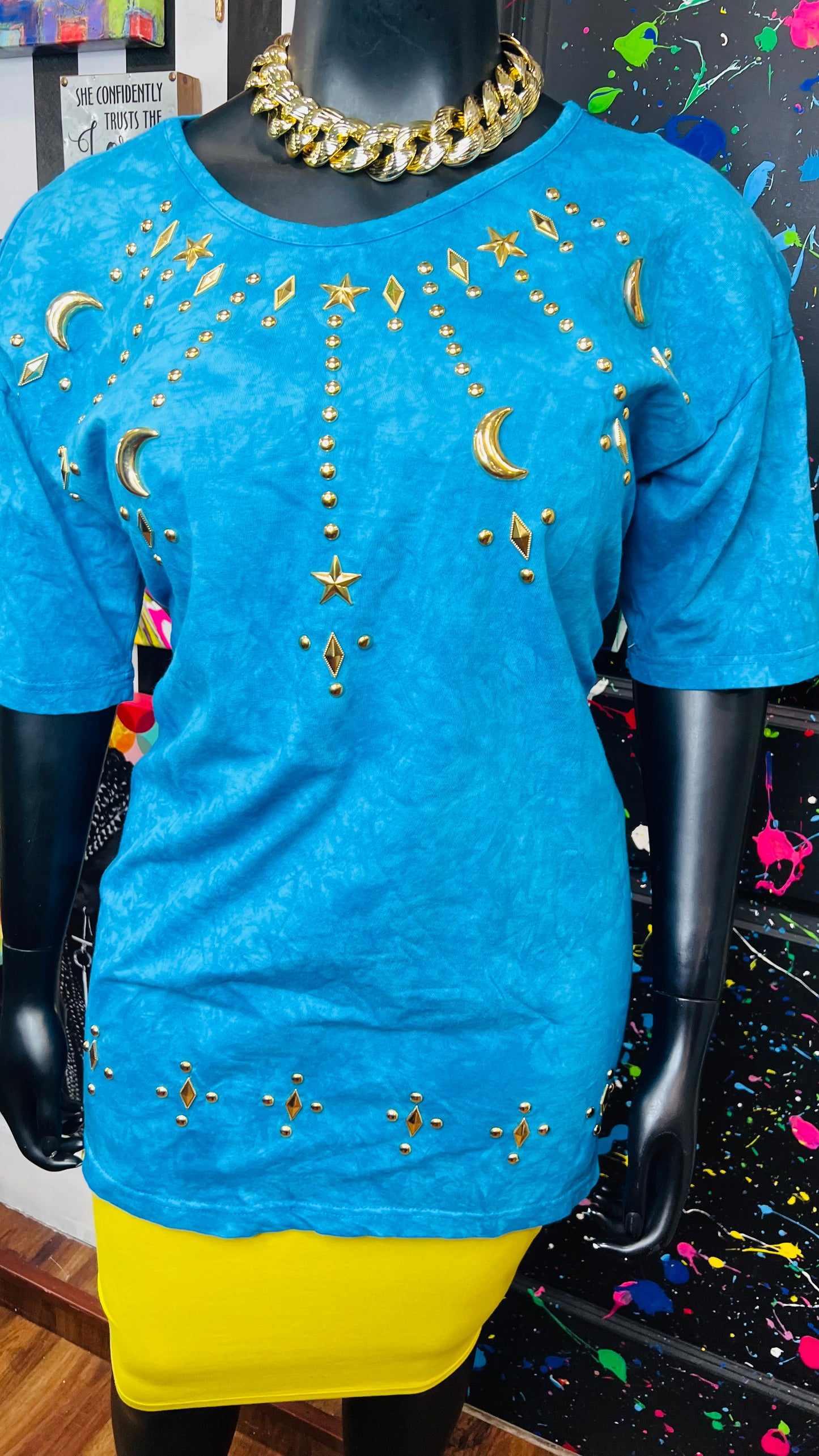 Vintage Blue Cotton Studded Blouse (18/20)