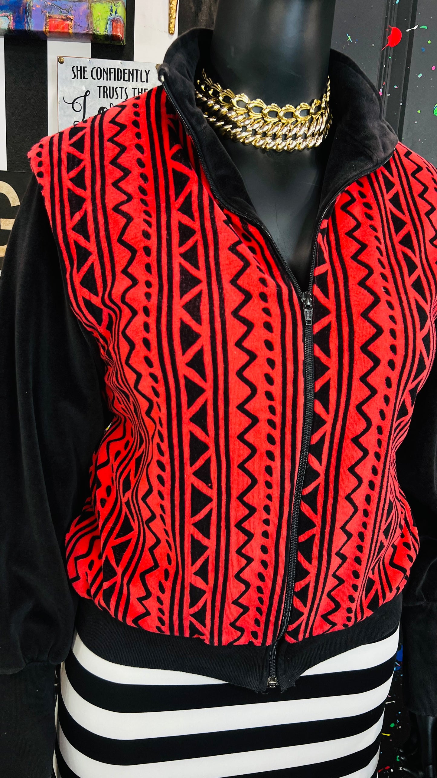 Vintage Tribal Print Red & Black Jacket (16)