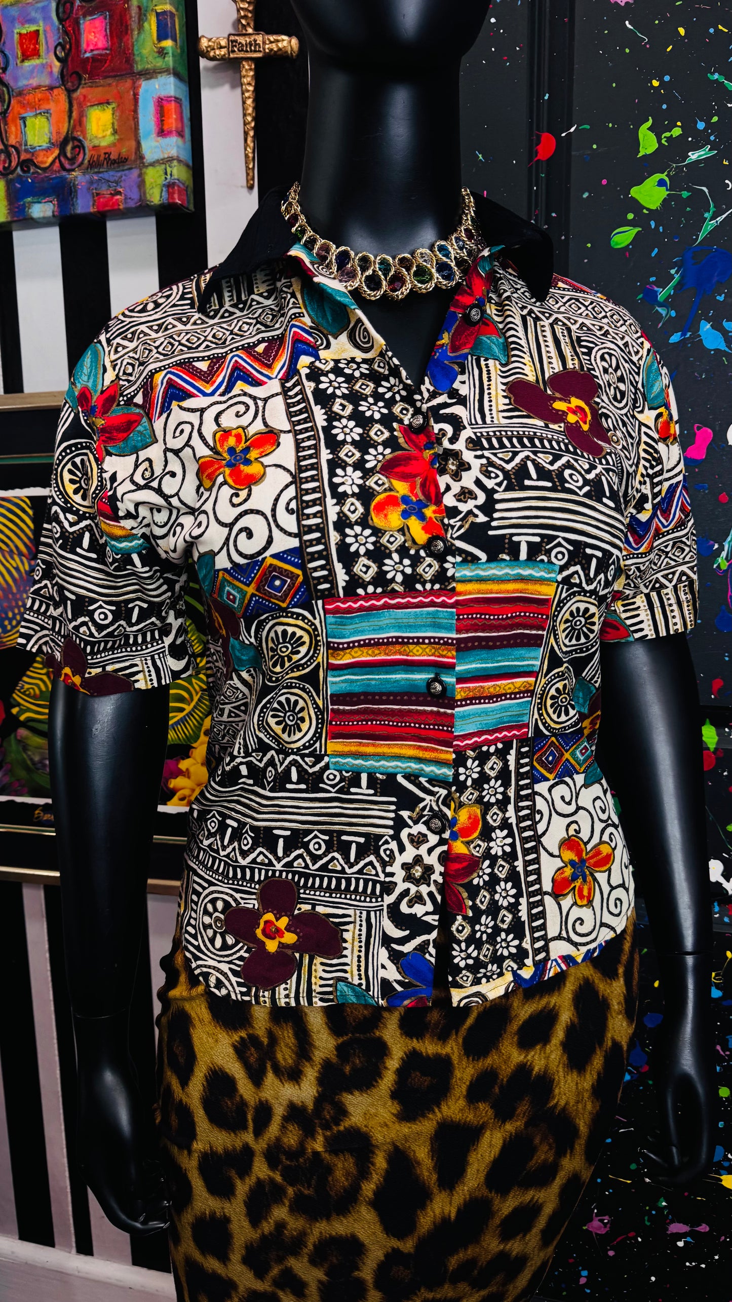 Vintage Rayon Abstract Print Blouse (12)