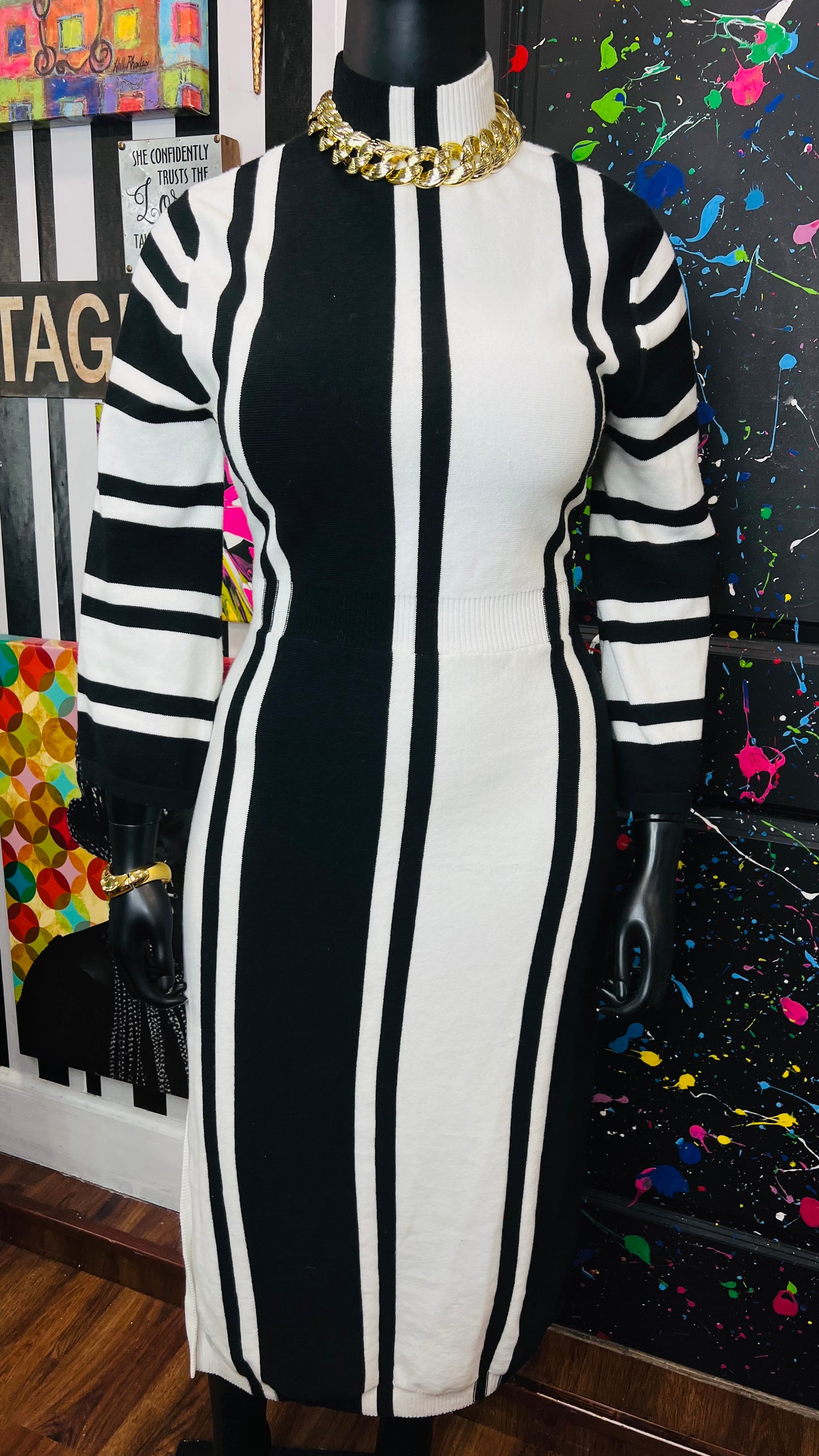 Black & White Striped Knit Dress (16/18)