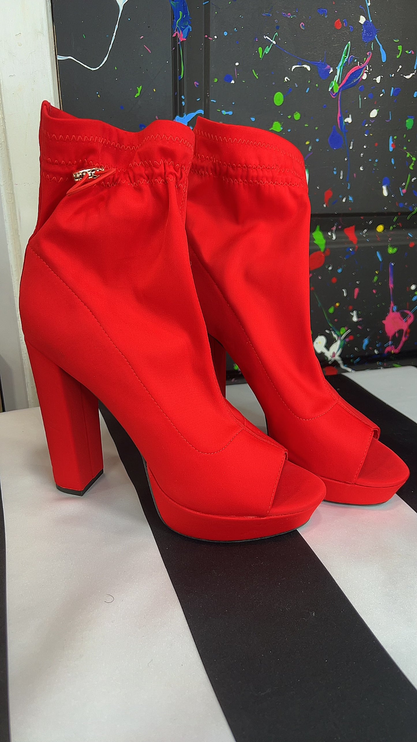 Red Elastic Booties - Never Worn  (11W)