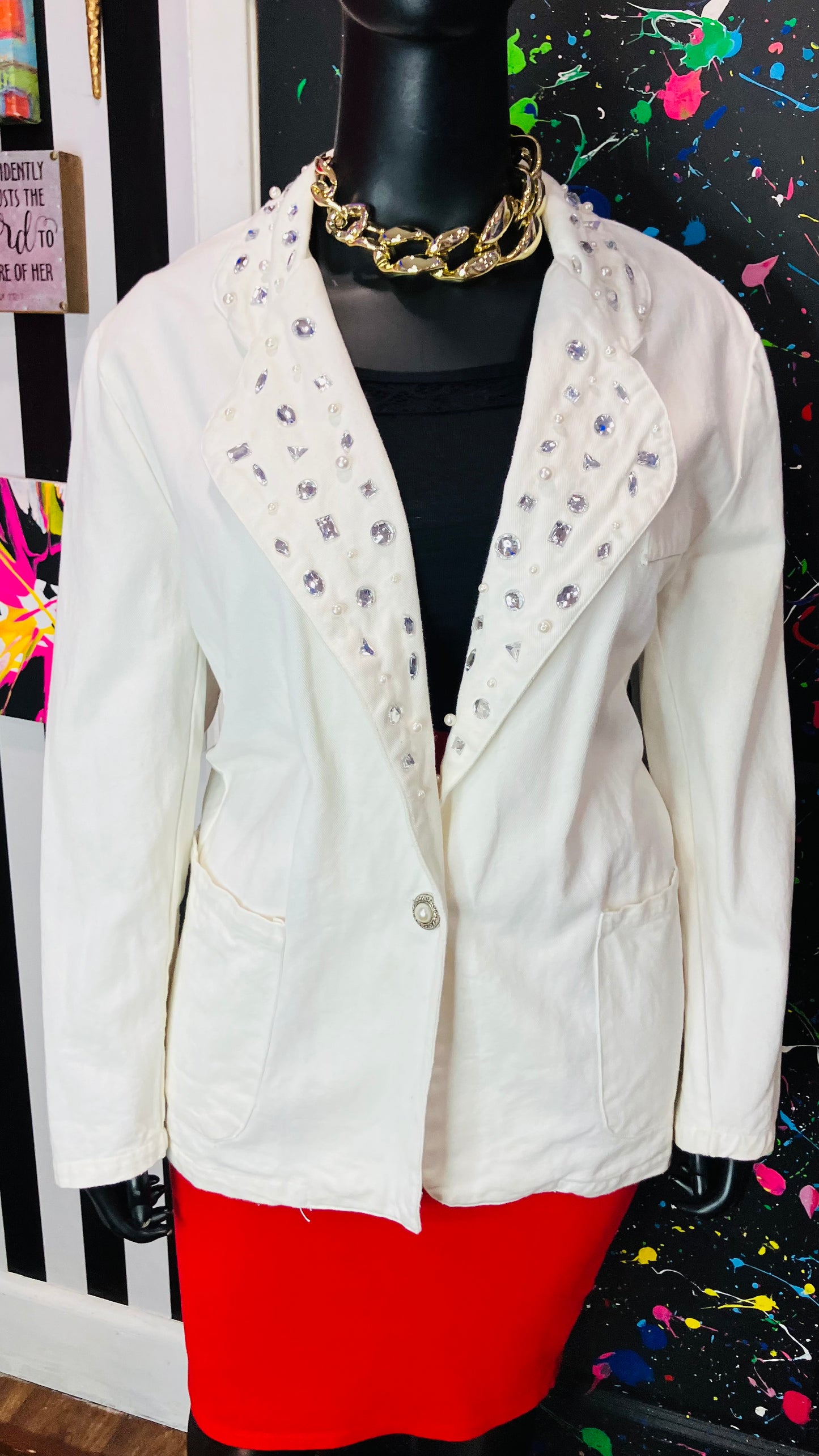 Vintage Creme Denim Jewel Blazer (22)