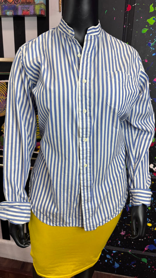 Vintage Blue & White Long Sleeve Blouse (14)