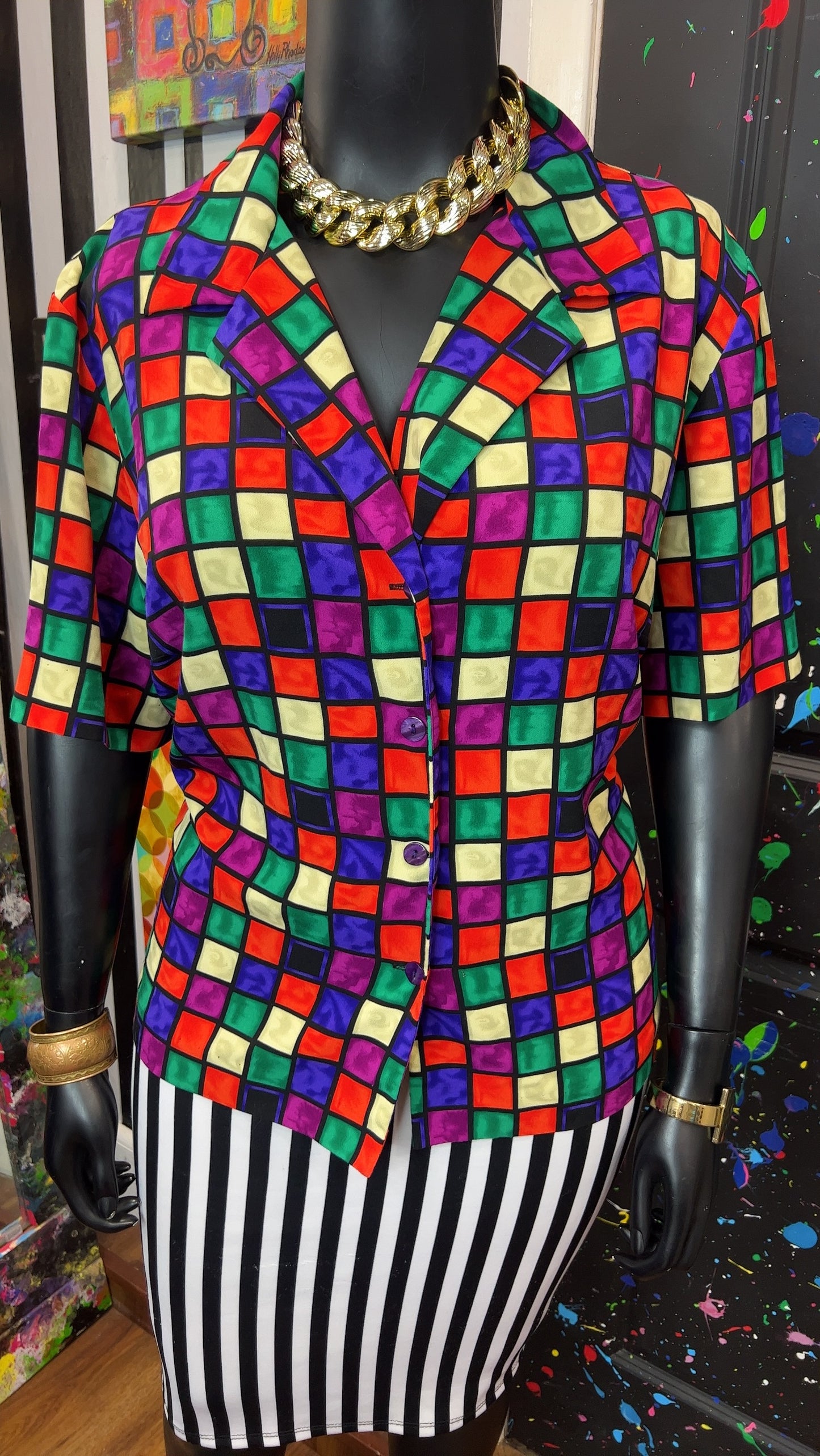 Vintage Abstract Block Blouse (24W)