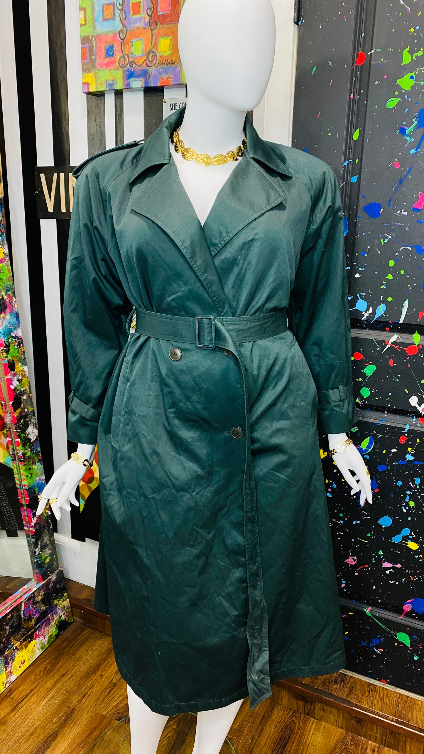 Vintage Hunter Green Trench Coat (16)