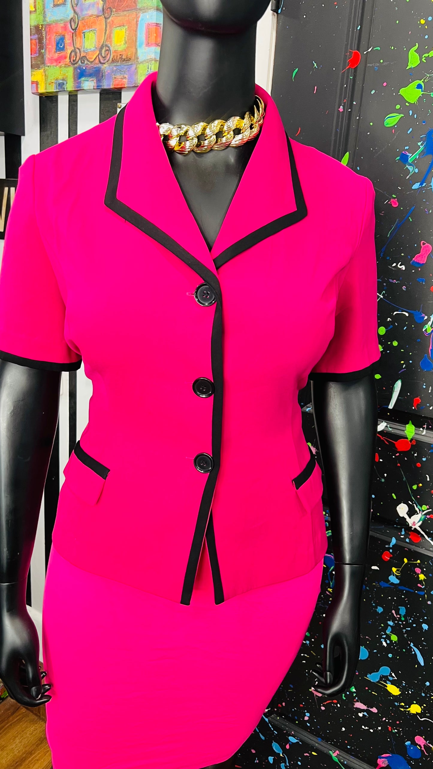 Vintage Pink & Black Blazer Blouse (18)