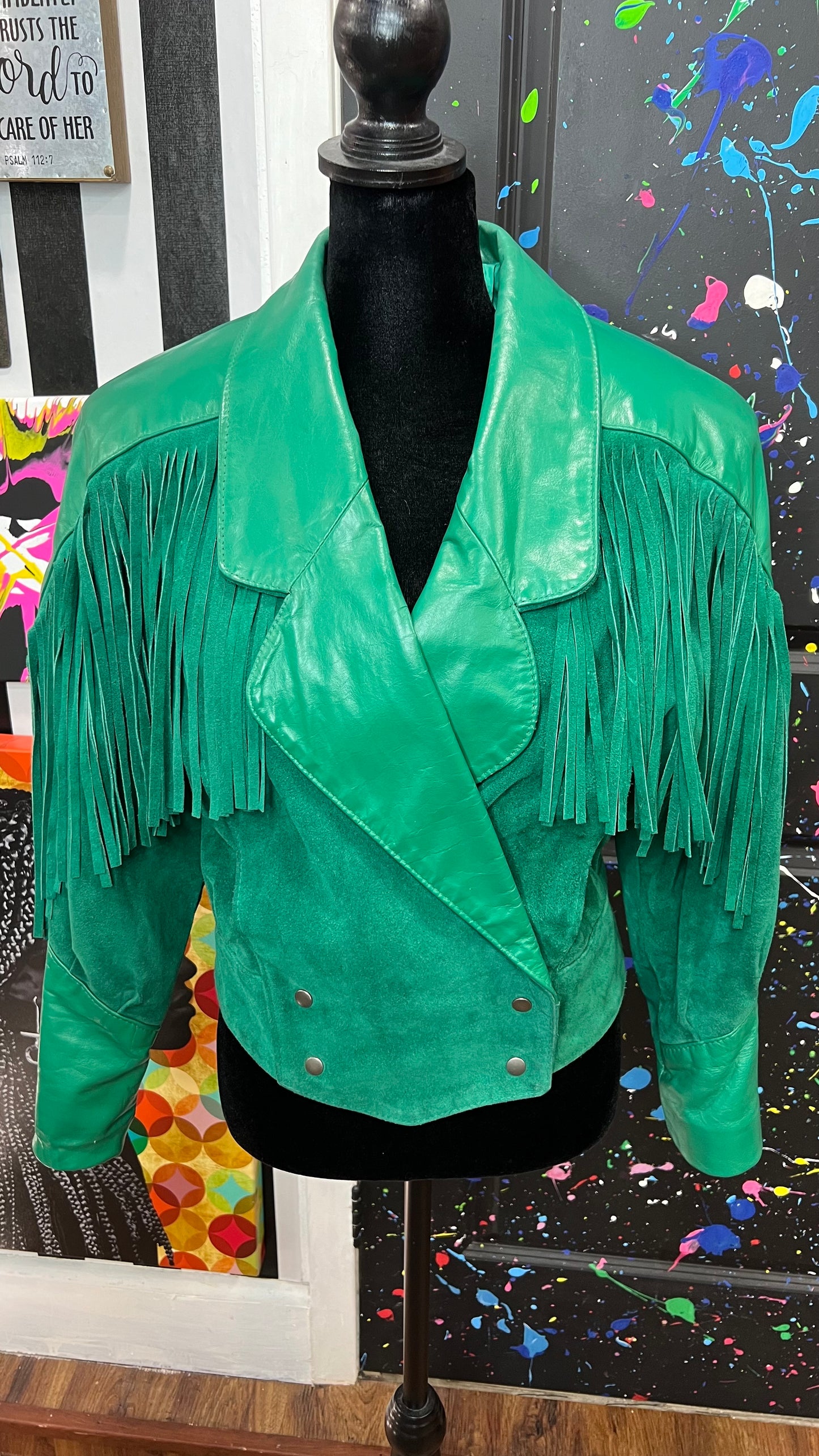 Vintage Genuine Leather & Suede Cropped Fringe Jacket (12/14)