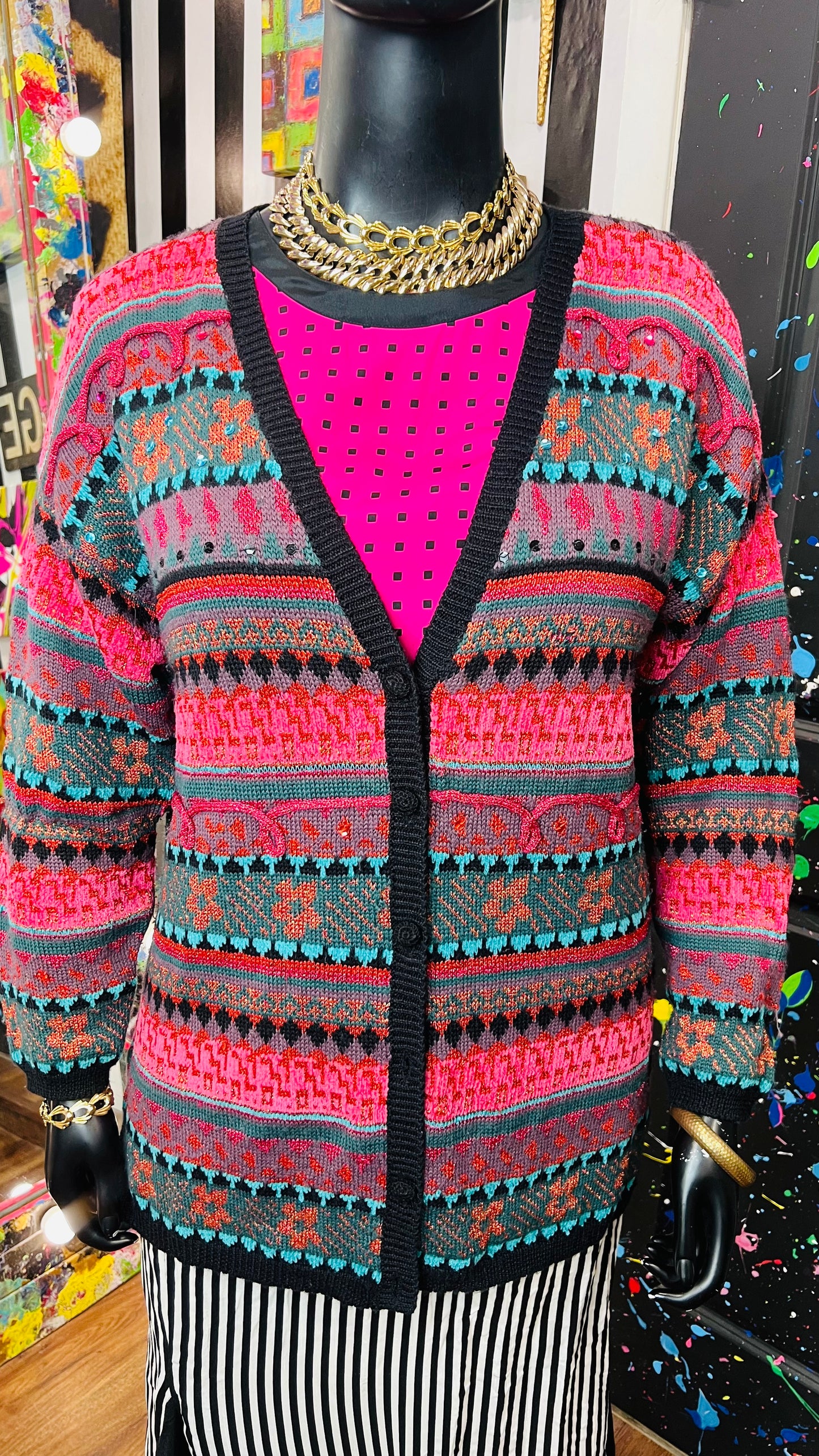 Vintage Carole Little 3D Knit Coogi Style Sweater (18)