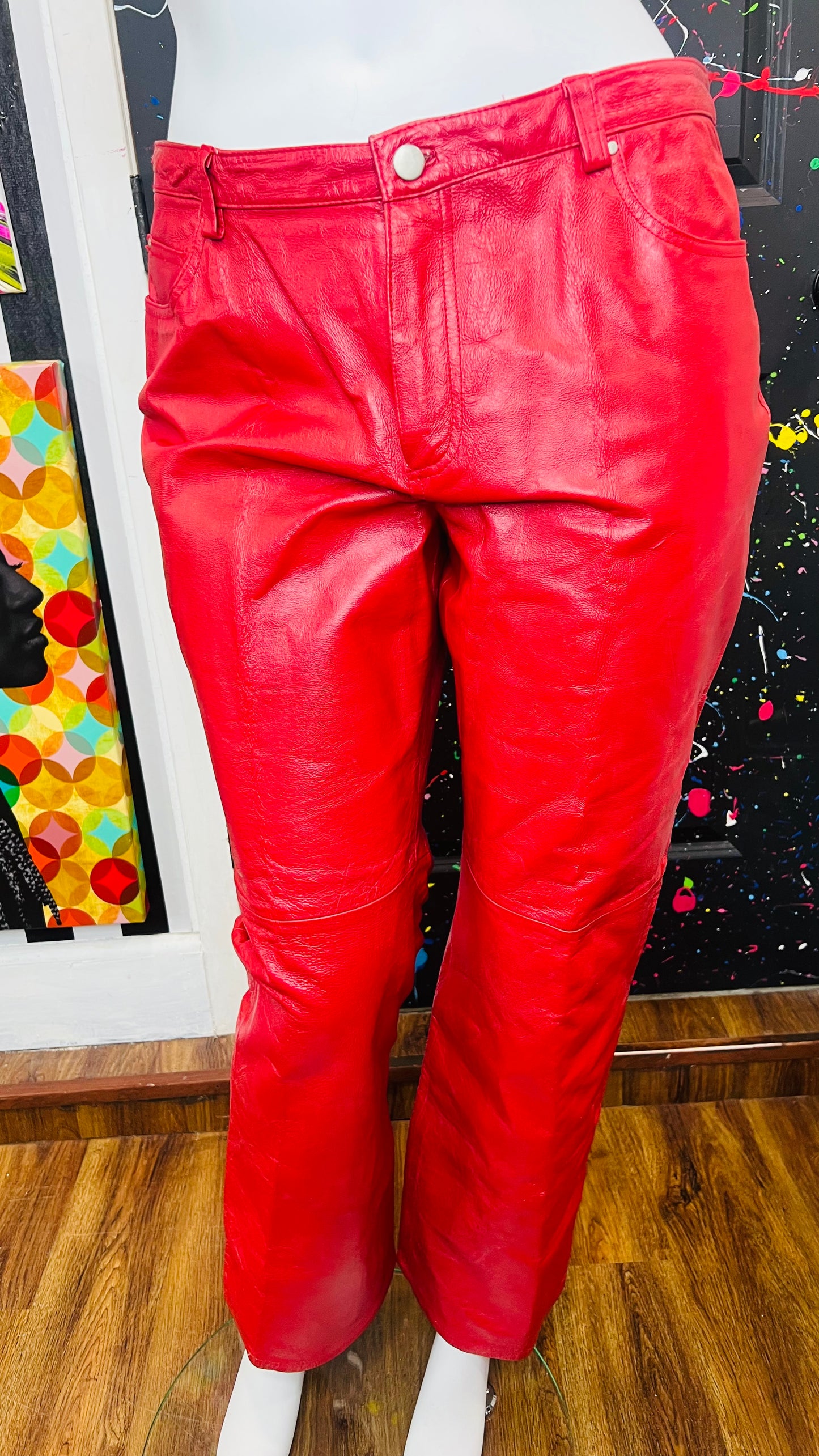 Vintage Genuine Leather Red Pants (16)