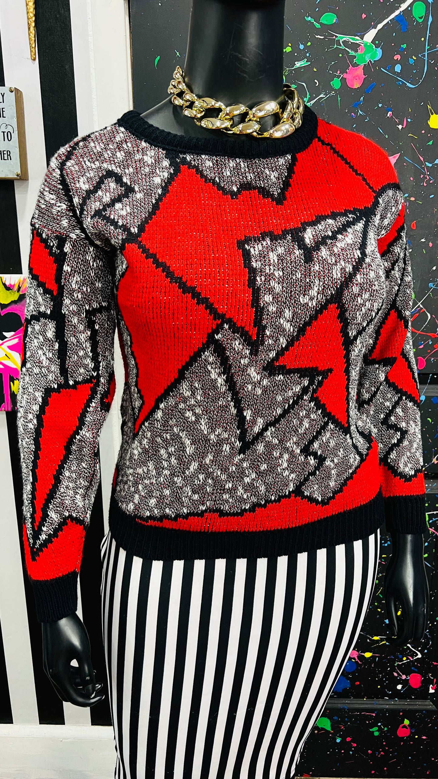 Vintage 80’s Knit Red Black & White Sweater (16)
