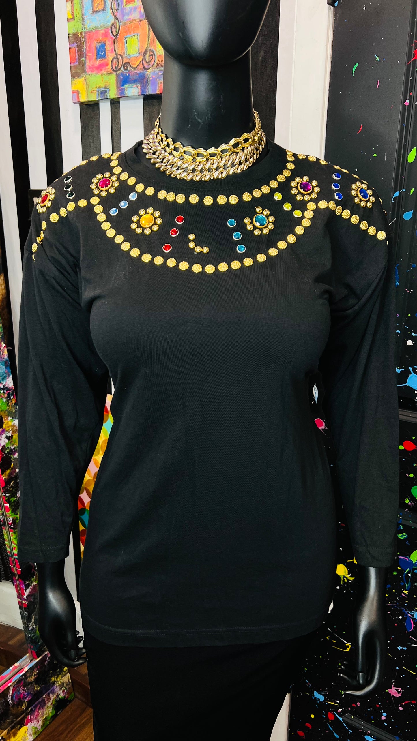 Vintage Jeweled Cotton Blouse (OS)