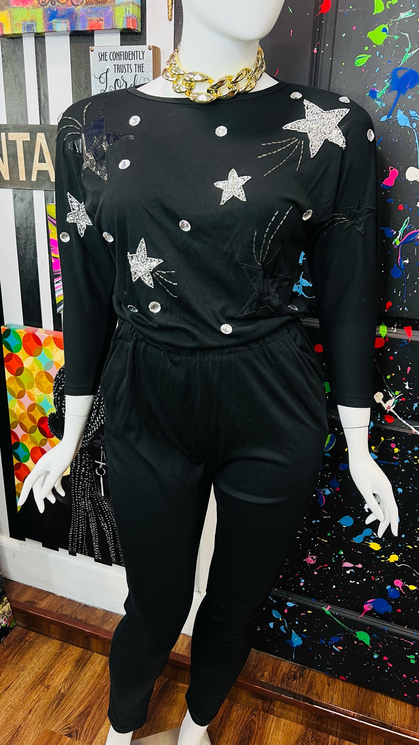 Vintage Cotton ‘Stars’ Jumpsuit- Has Stretch (14)