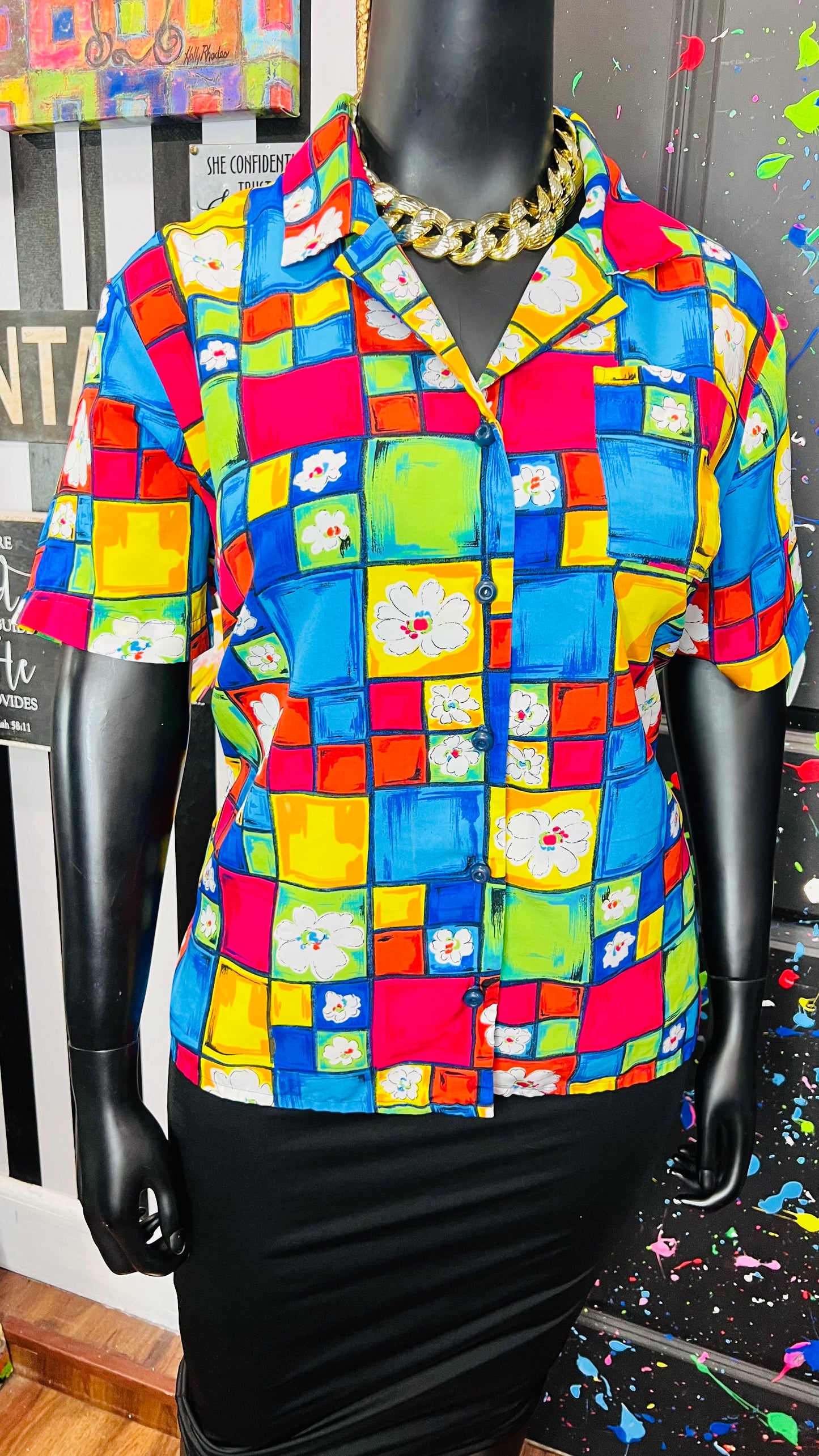 Vintage 90’s Floral Short Sleeve Blouse (18)
