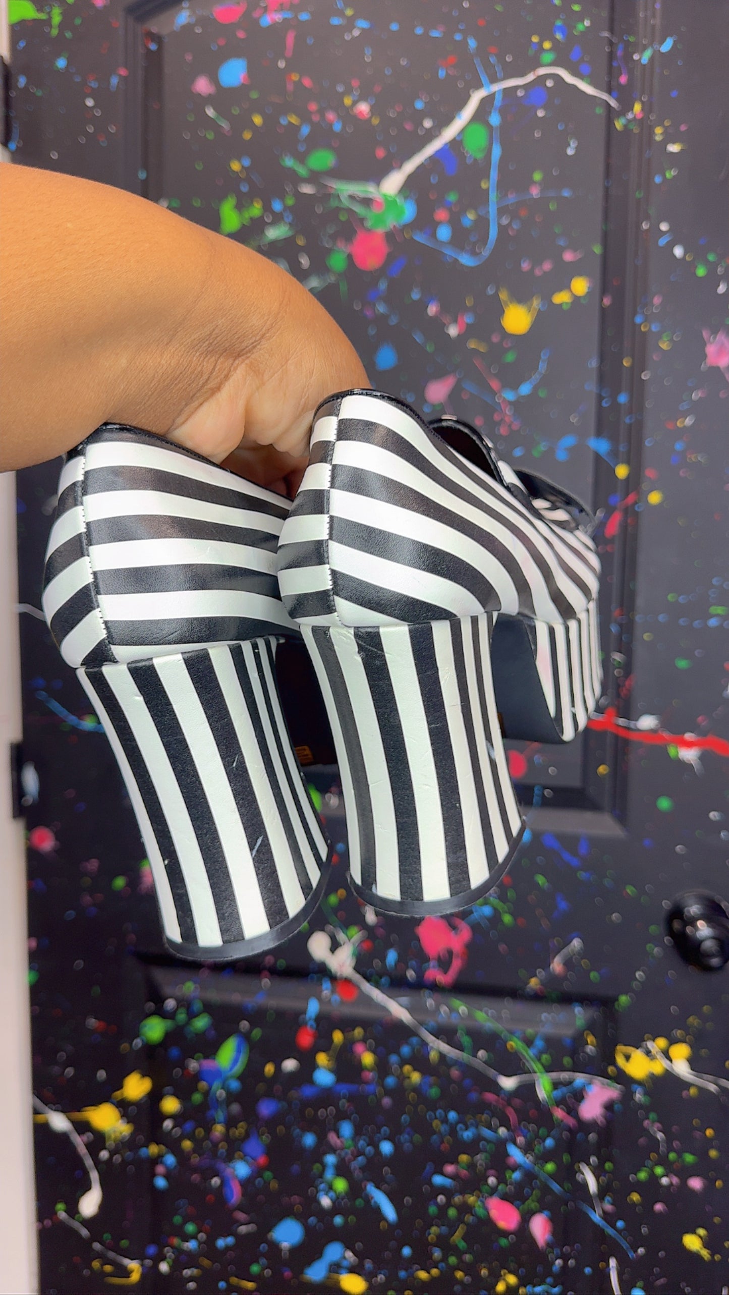 White & Black Striped Platform Heels (11)