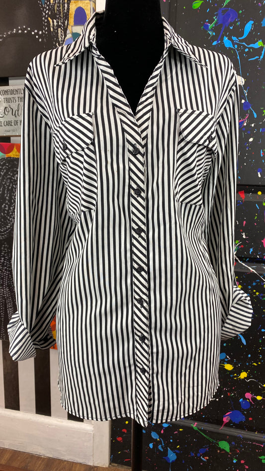 Vintage B&W Striped Long Sleeve Blouse