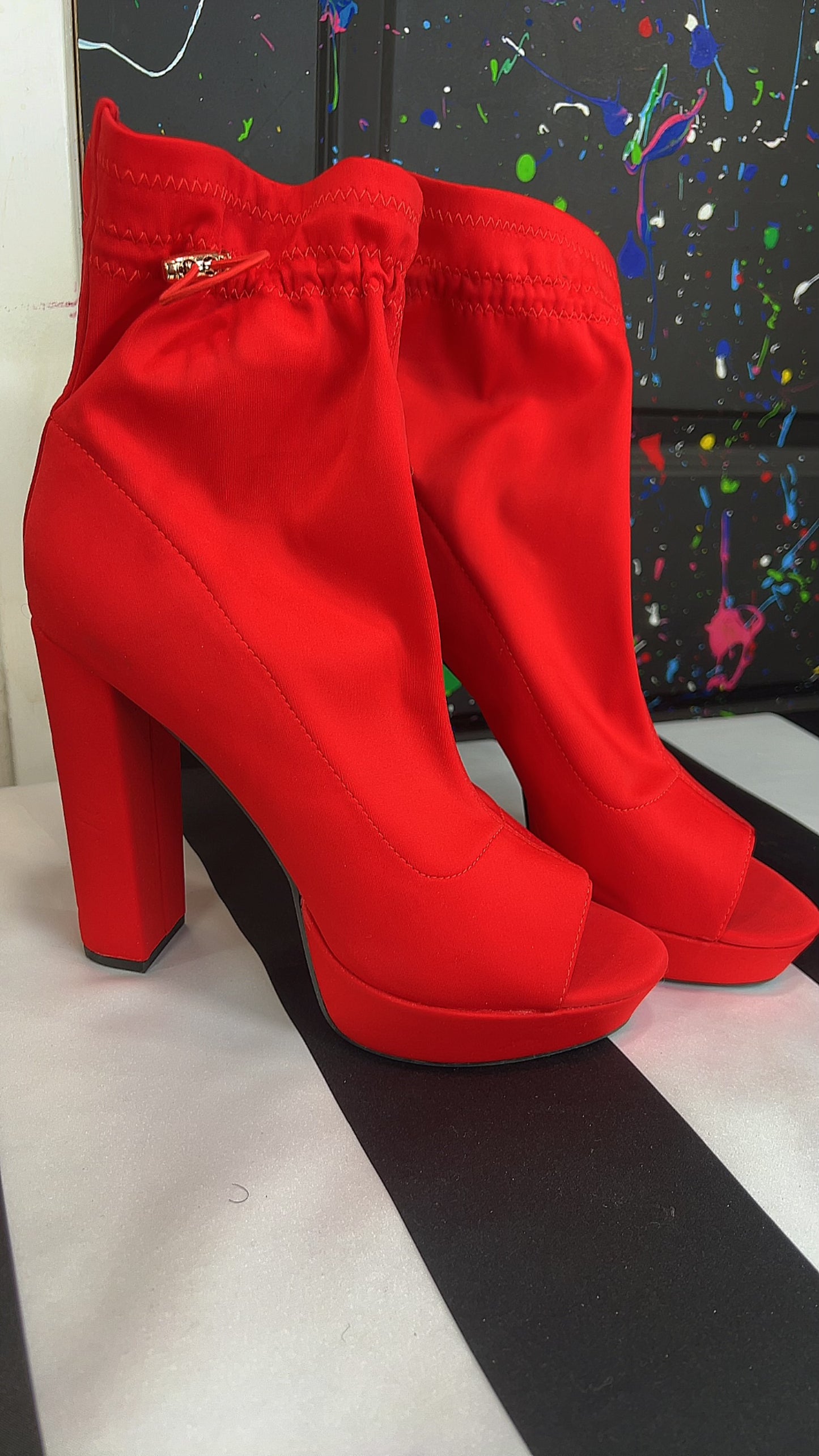 Red Elastic Booties - Never Worn  (11W)