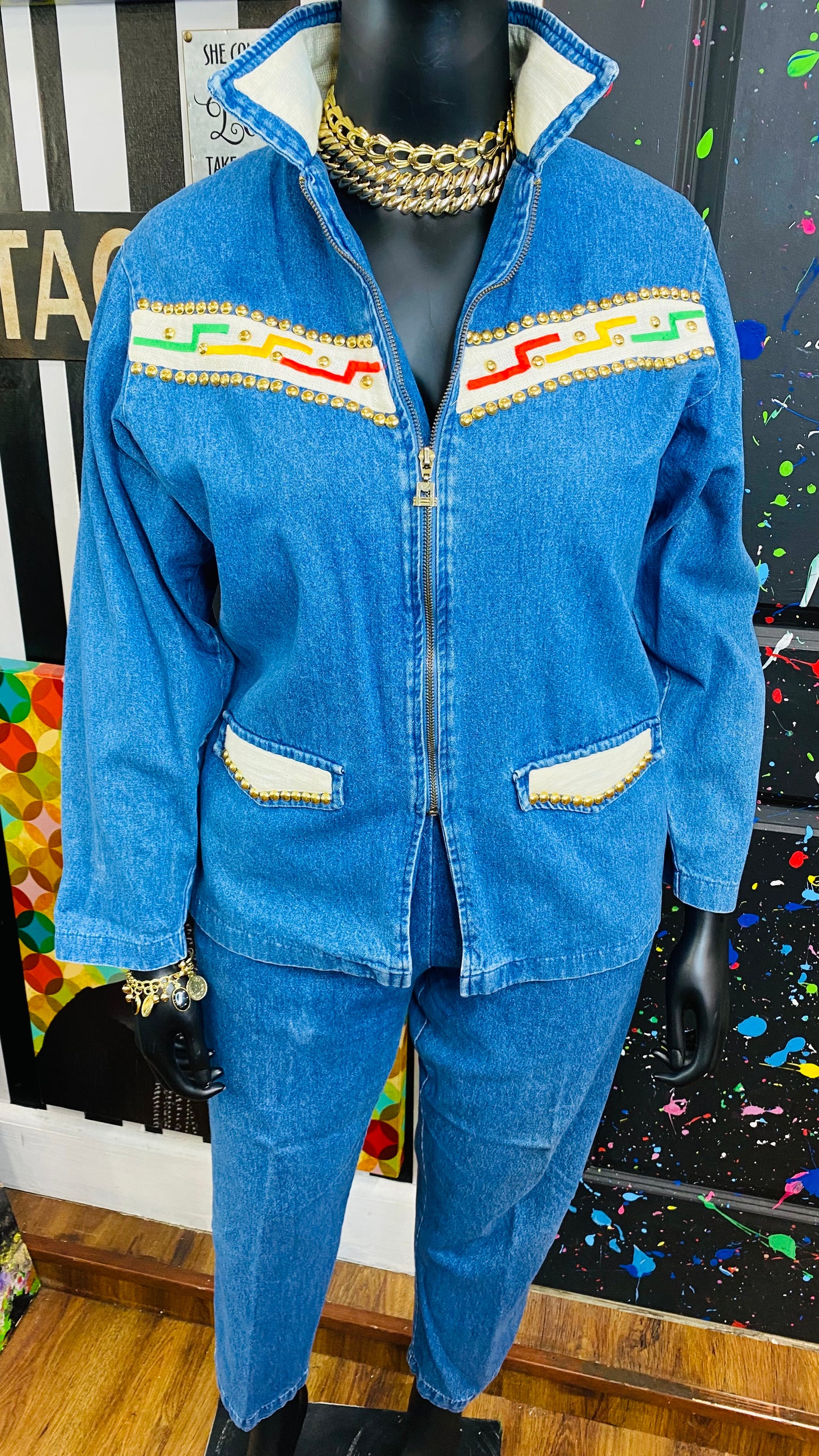 Vintage Studded Denim Pants Set (14)