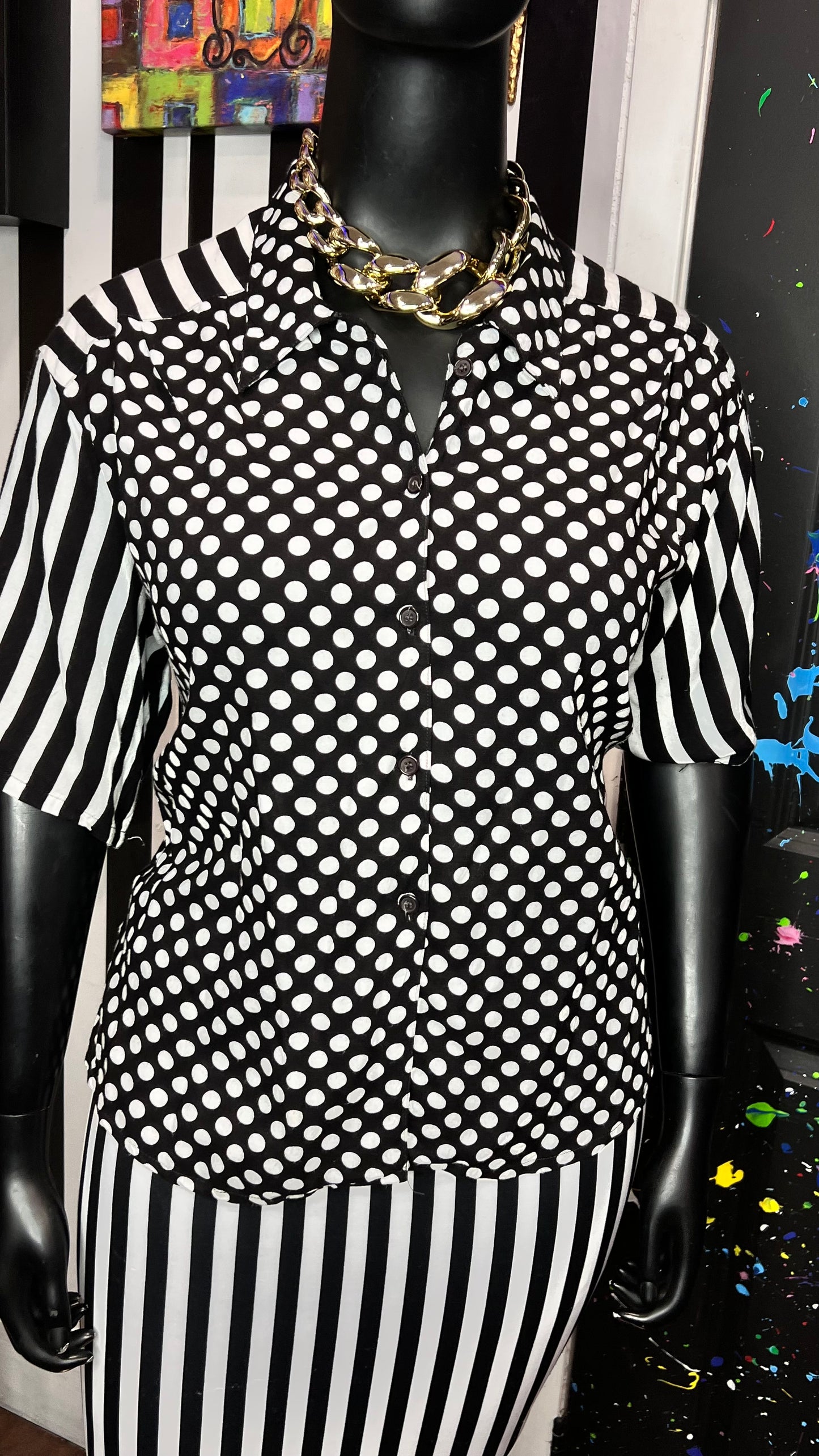 Vintage Rayon Polka Dot & Striped Blouse (20)