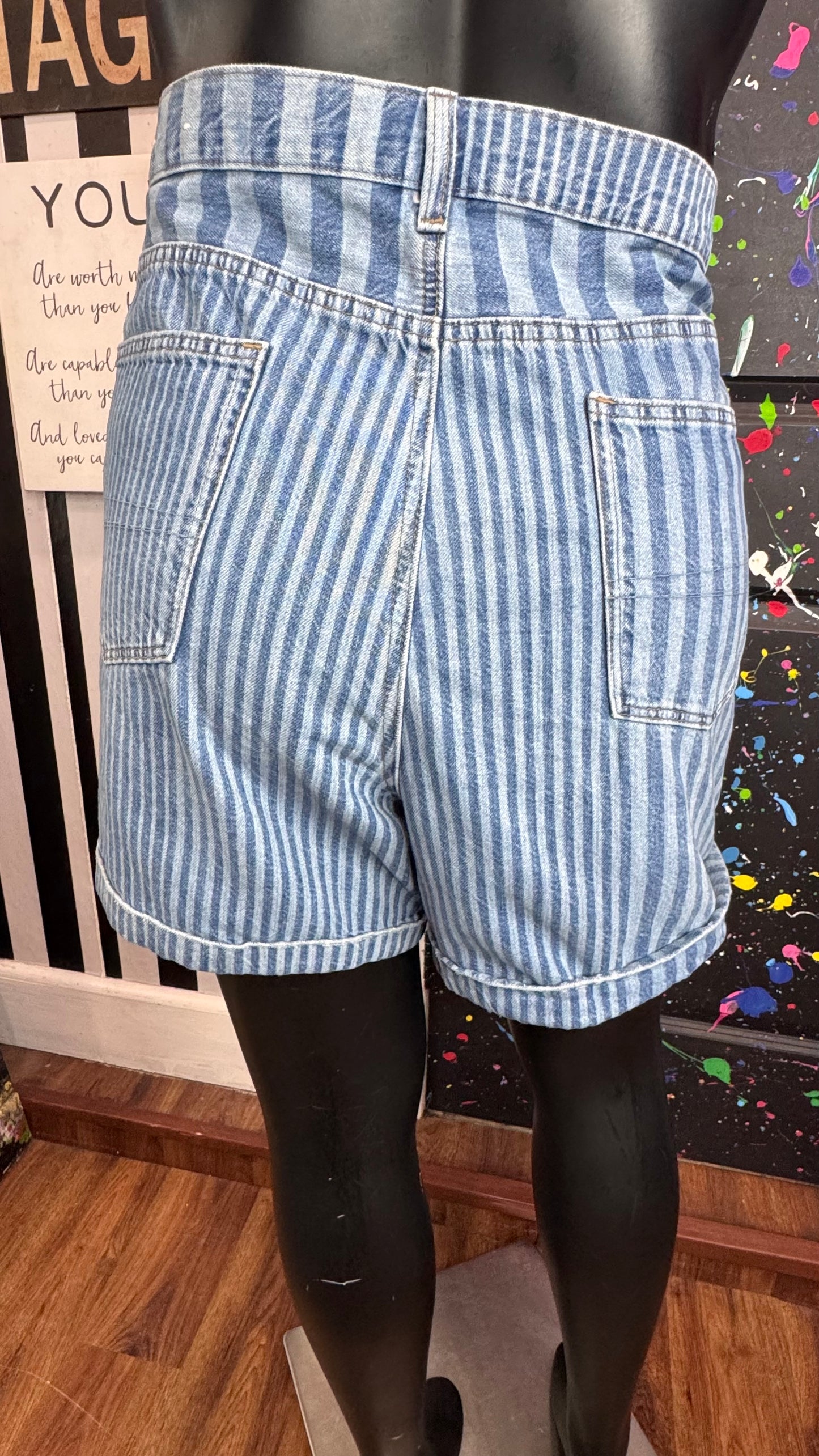 American Eagle Striped Jean Shorts (24) *KC