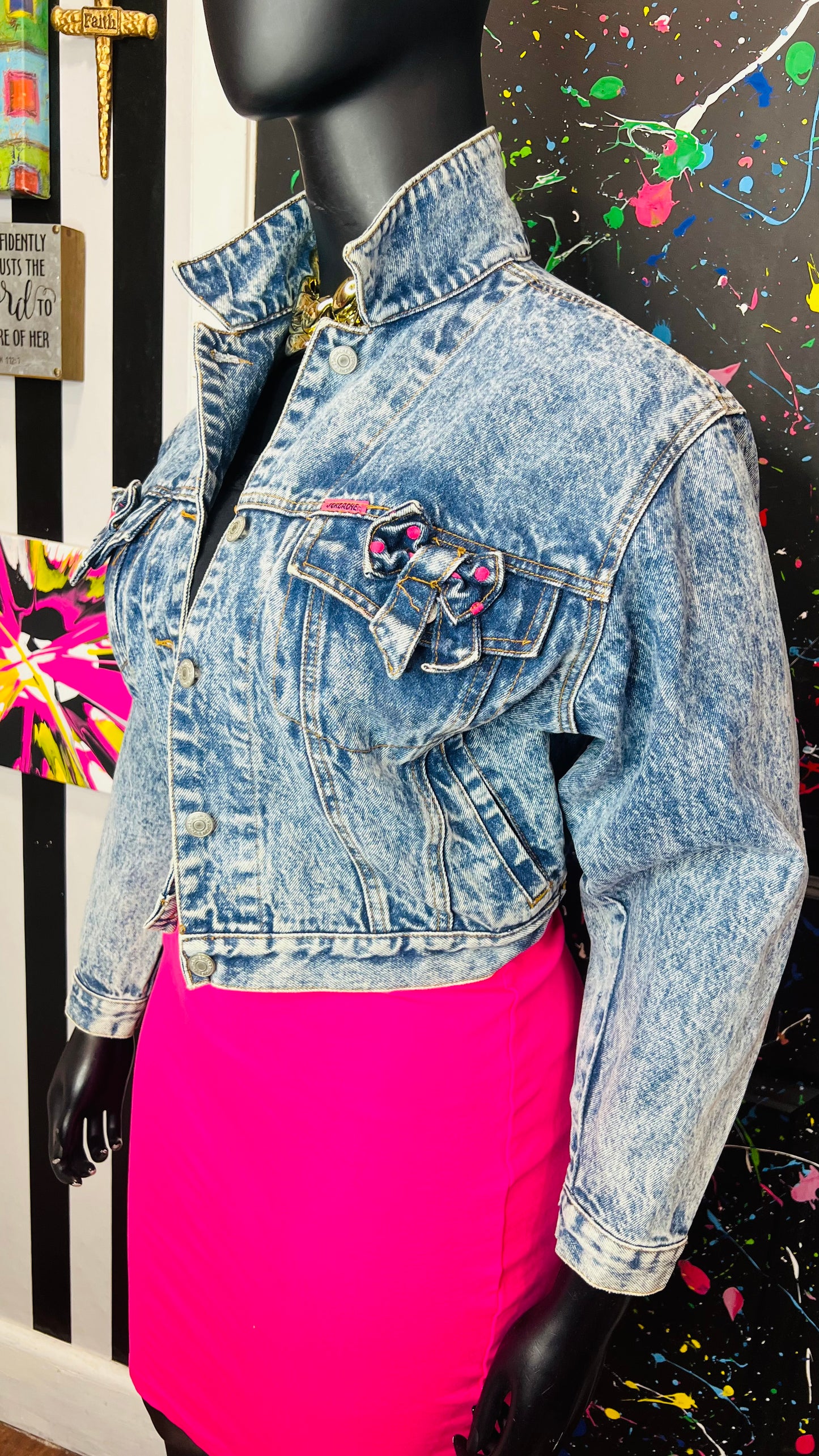 Vintage Polka Dot Bow Denim Jacket (12)