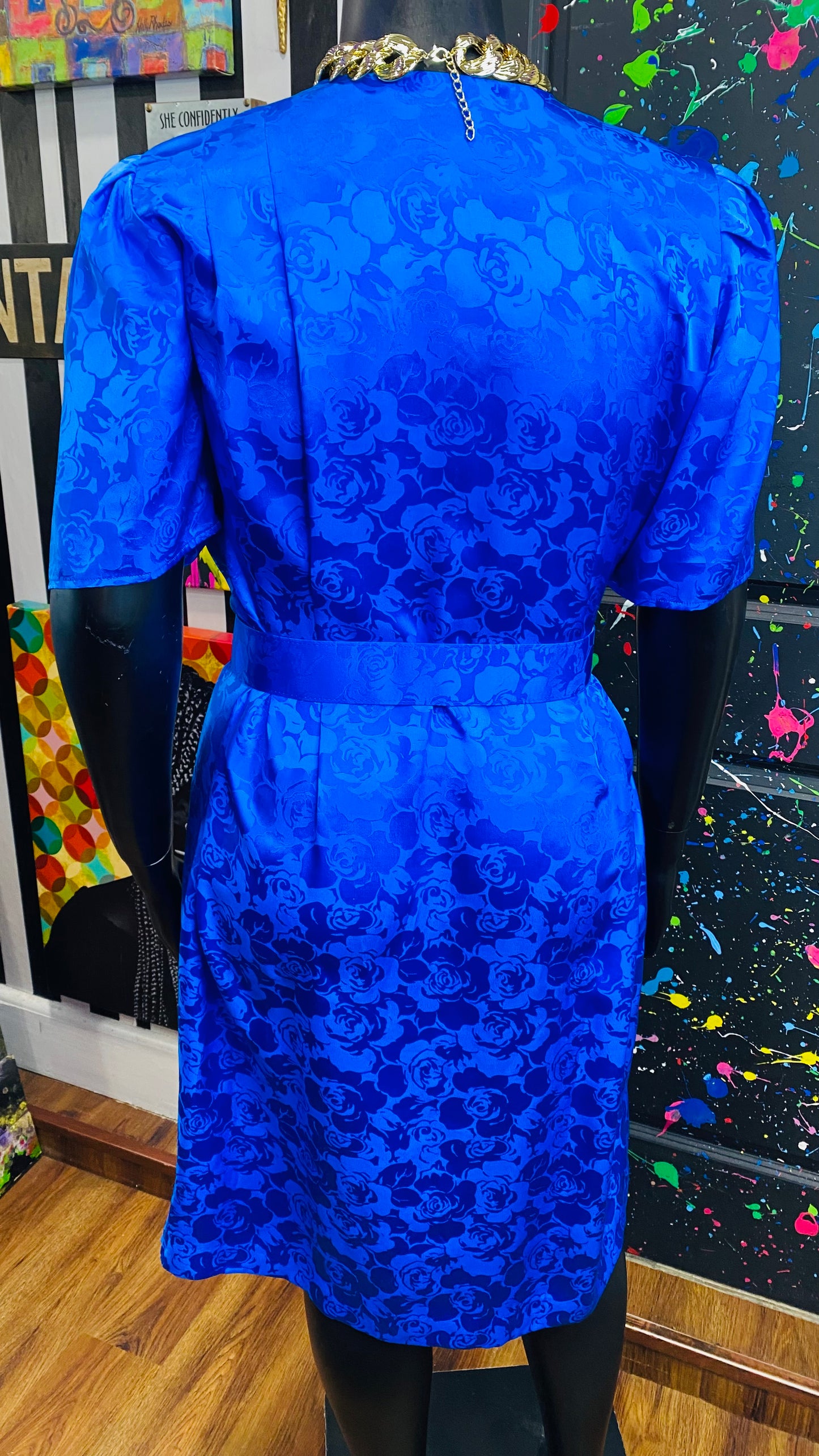 Vintage Blue 100% Silk Belted Dress (20)