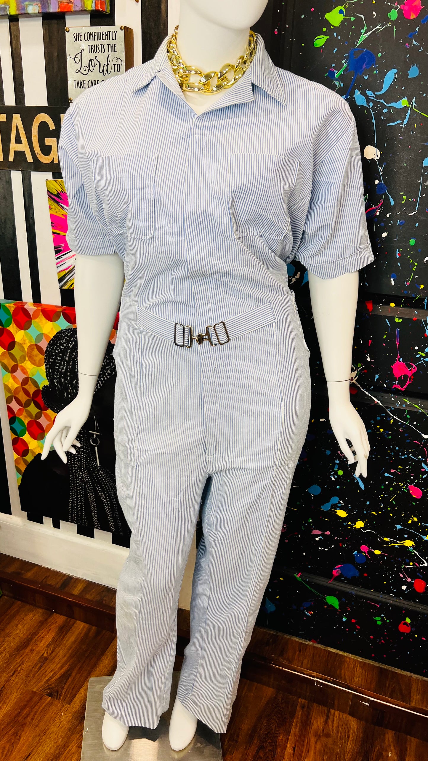 Vintage 60’s/70’s Blue & White Jumpsuit (20)
