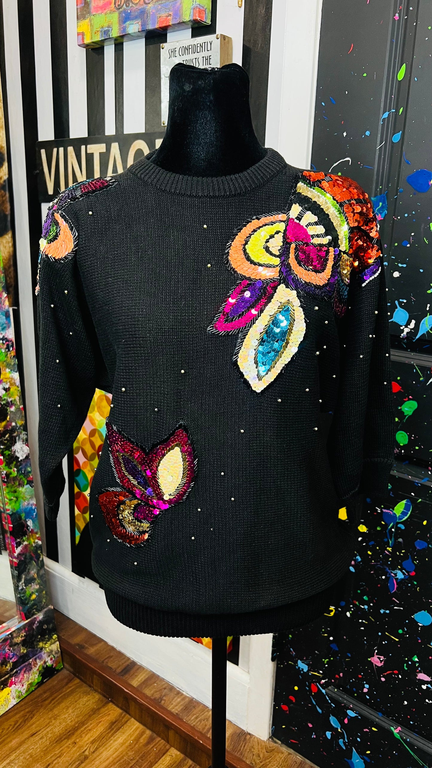 Vintage Black Sequin Sweater (14)