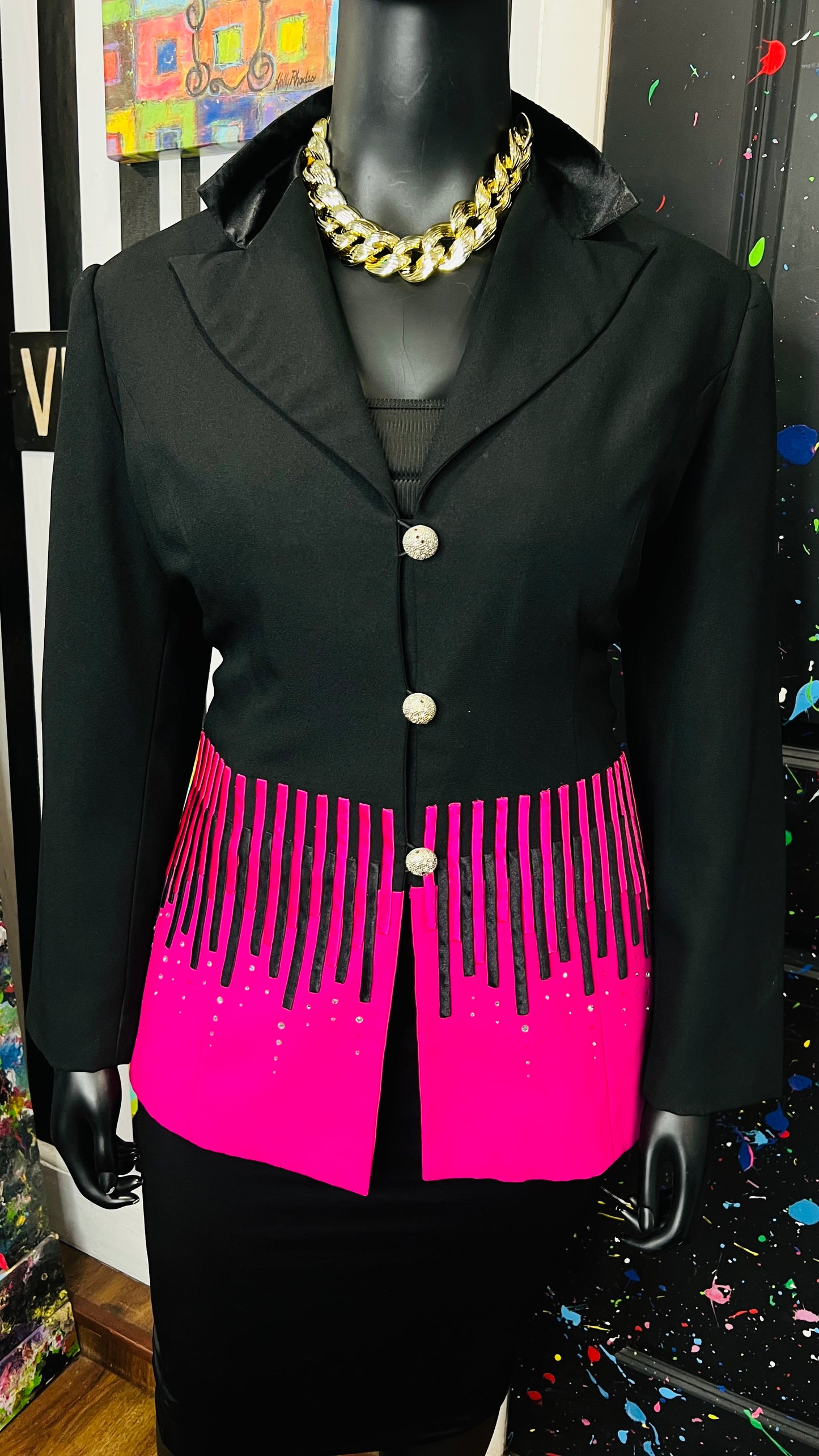 Vintage Pink & Black Jewel Blazer (18W)