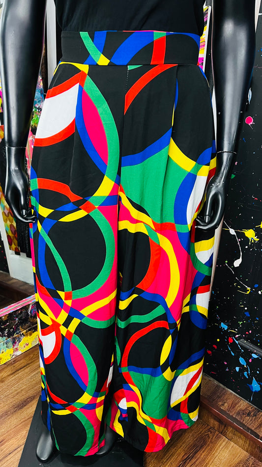 Colorblock Abstract Wide-legged Pants (22/24)
