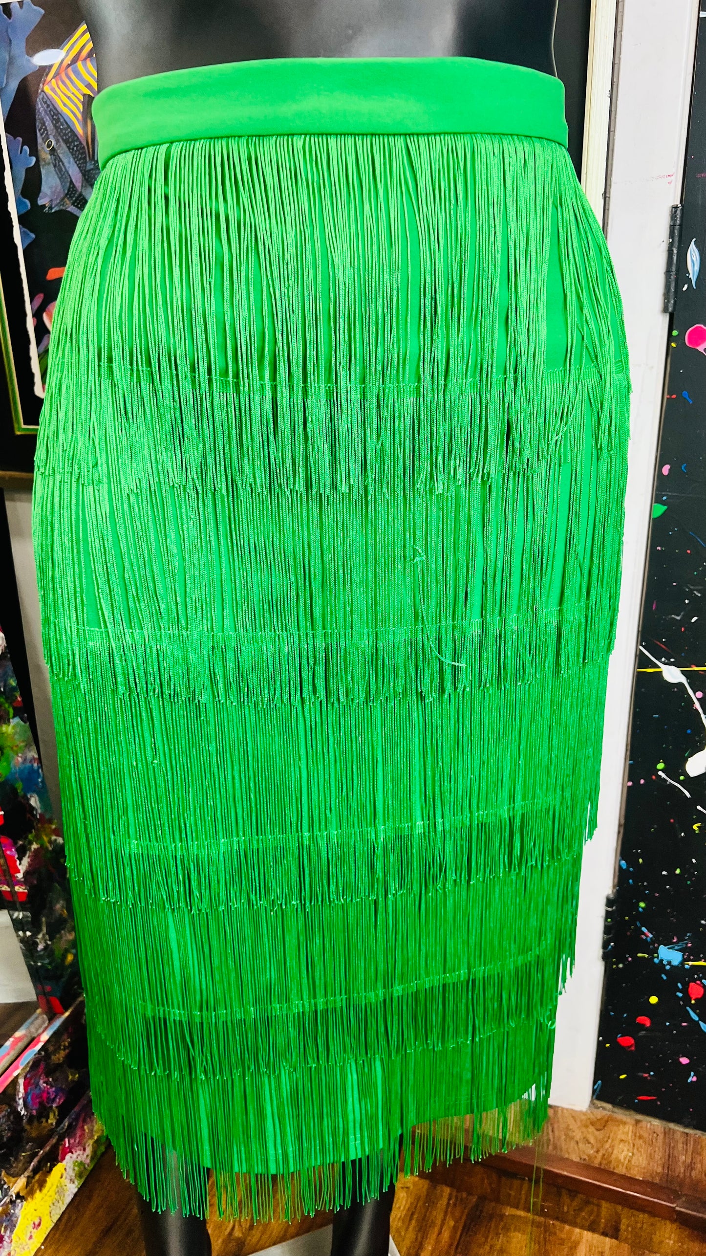 Vintage Inspired Green Fringe Skirt (18)