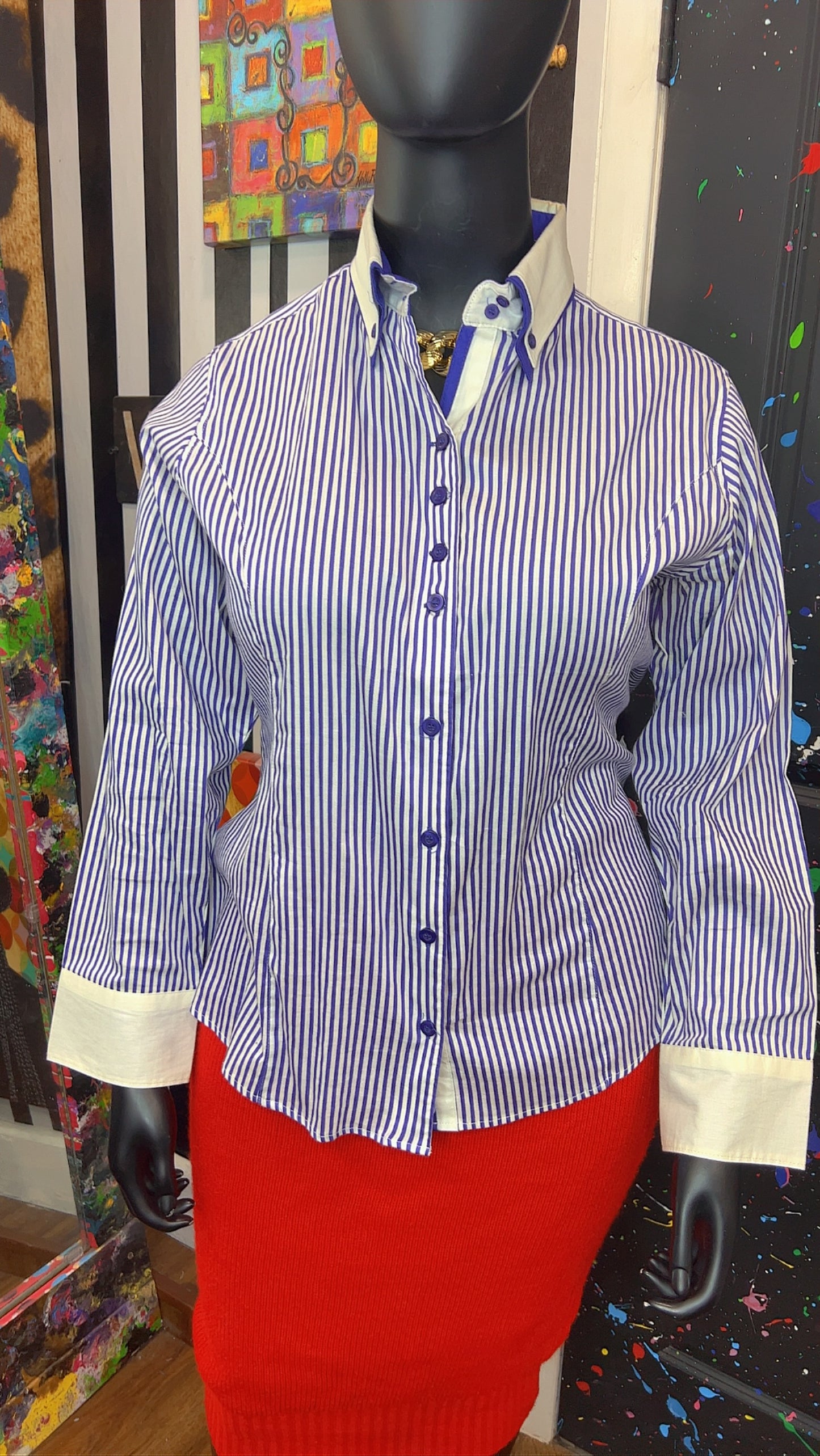 Vintage Ashley Stewart Purple & White Striped Blouse (14W)